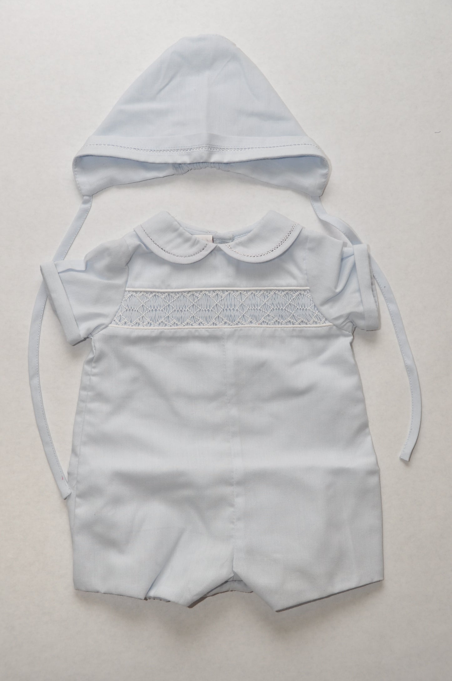 Baby Boys Light Blue Geo Smocked Bubble With Bonnet