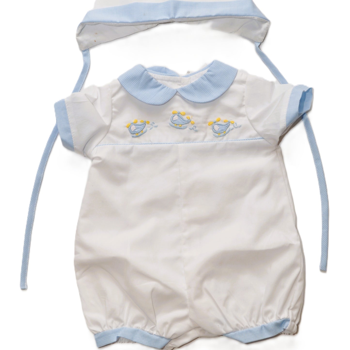 White Boys' Airplane Peter Pan Collar Bubble with Bonnet