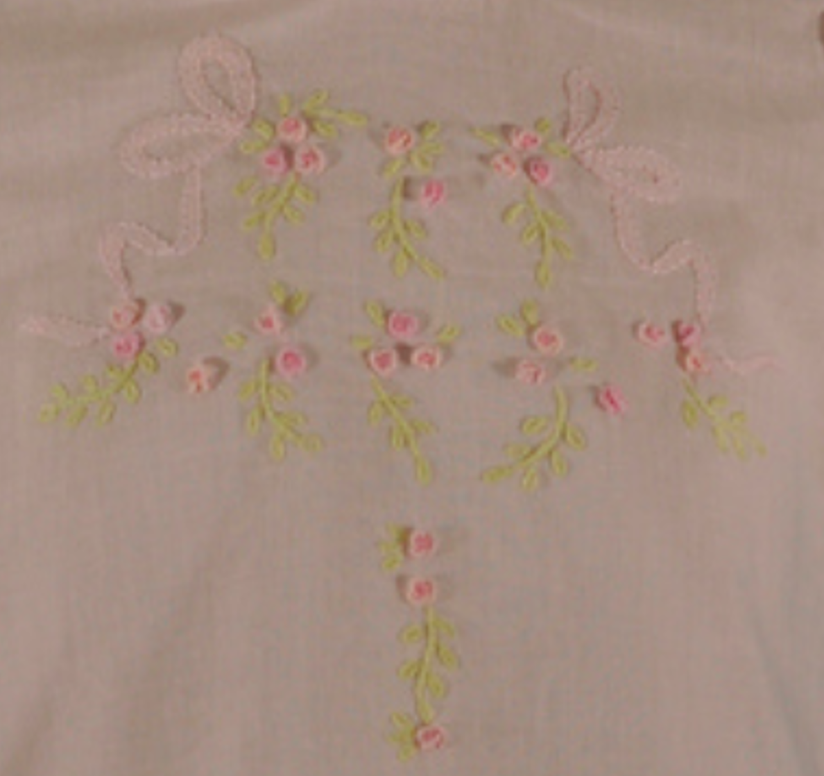 Pink Heirloom Rosebud Hand Embroidered Dress with Lace Trim