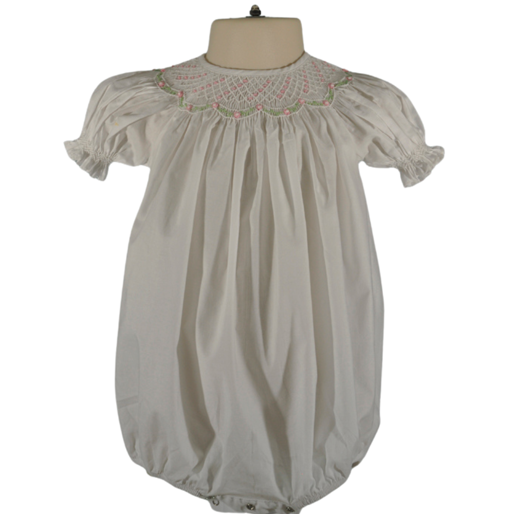 White Geo Smocked Bishop Dress