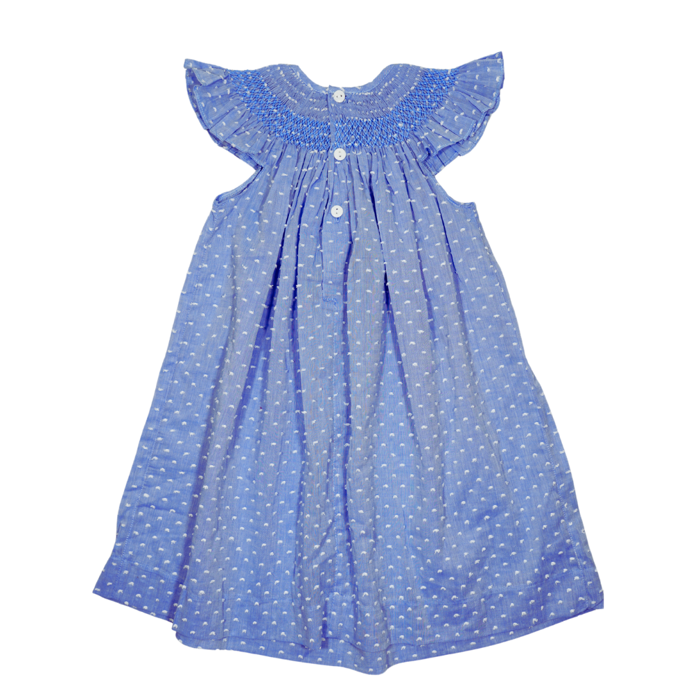 Blue Swiss Dot Daisy Angel Wing Sleeve Dress