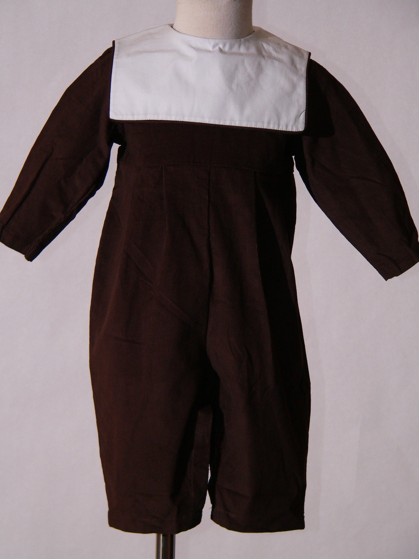 Brown Corduroy Boy Romper With Squared Collar Monogramable