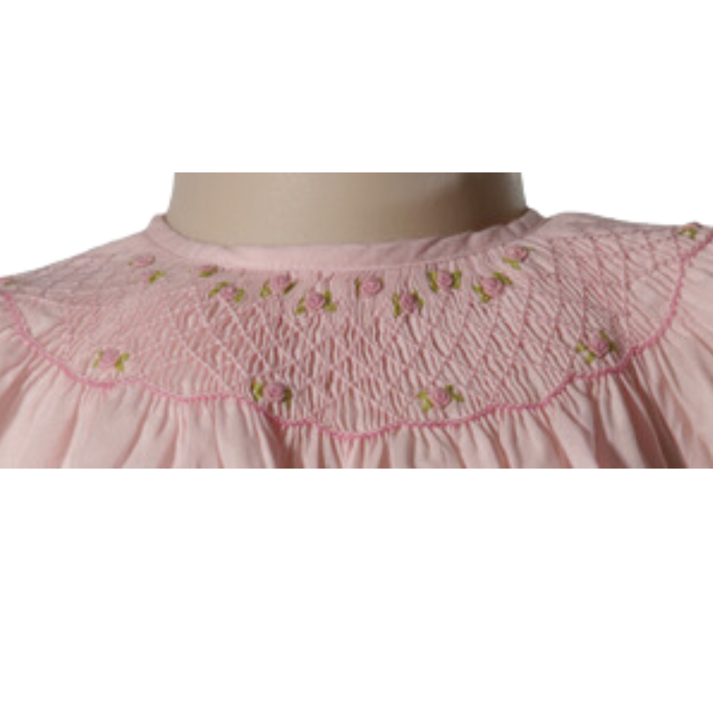 Solid Pink Smocked Short Sleeve Bishop Dress with Beautiful Smocked Bonnet