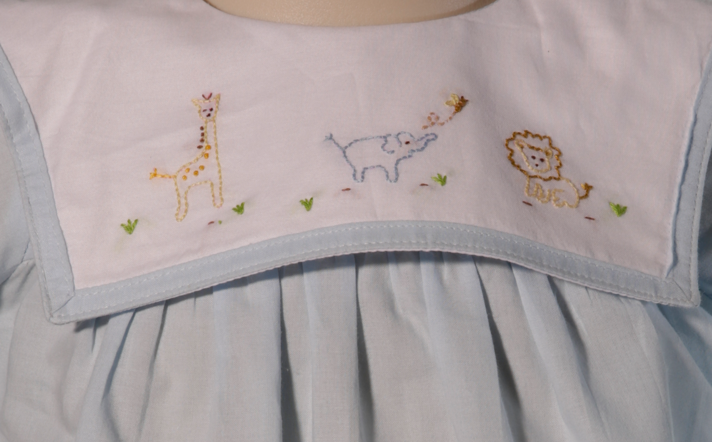 Blue Baby Boy Bubble with Hand-Embroidered Animals