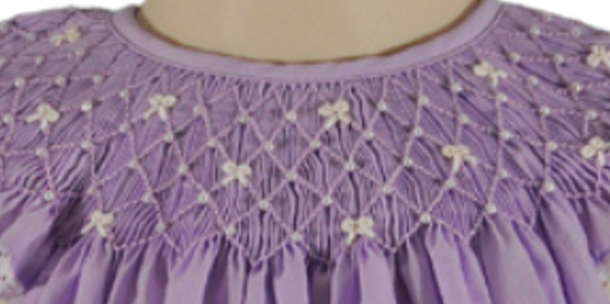 Purple Geometric Smocked Angel Wing Sleeve Bishop Dress featuring Little White Bows