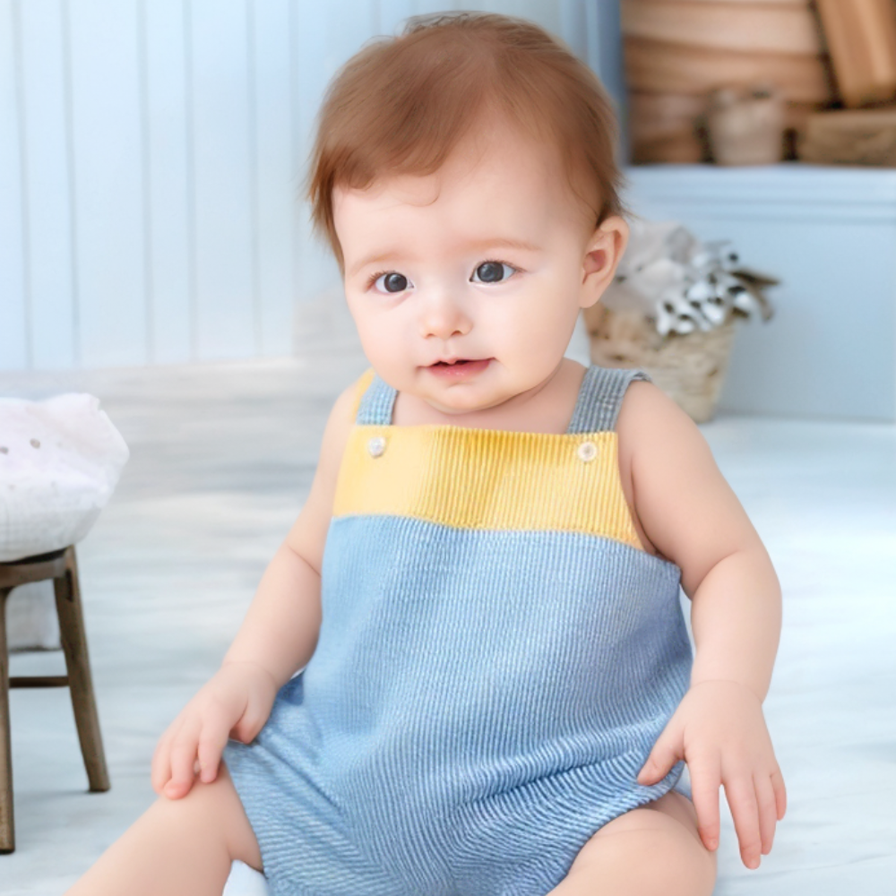 Blue and Yellow Seersucker Color Block Jon Jon