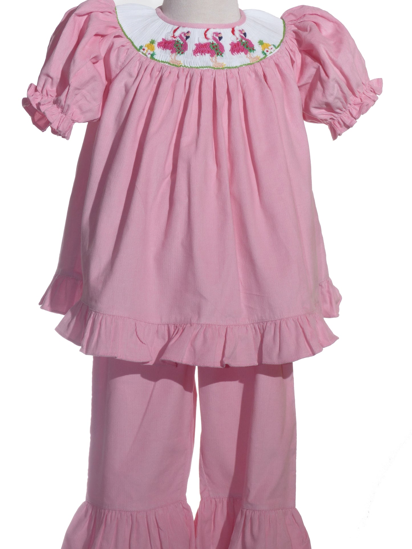 Pink Corduroy Flamingo Smocked Pant Set