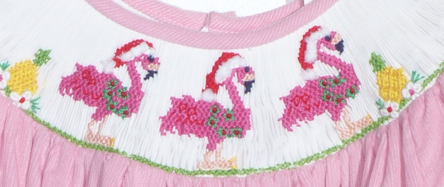 Pink Corduroy Flamingo Smocked Long Bubble