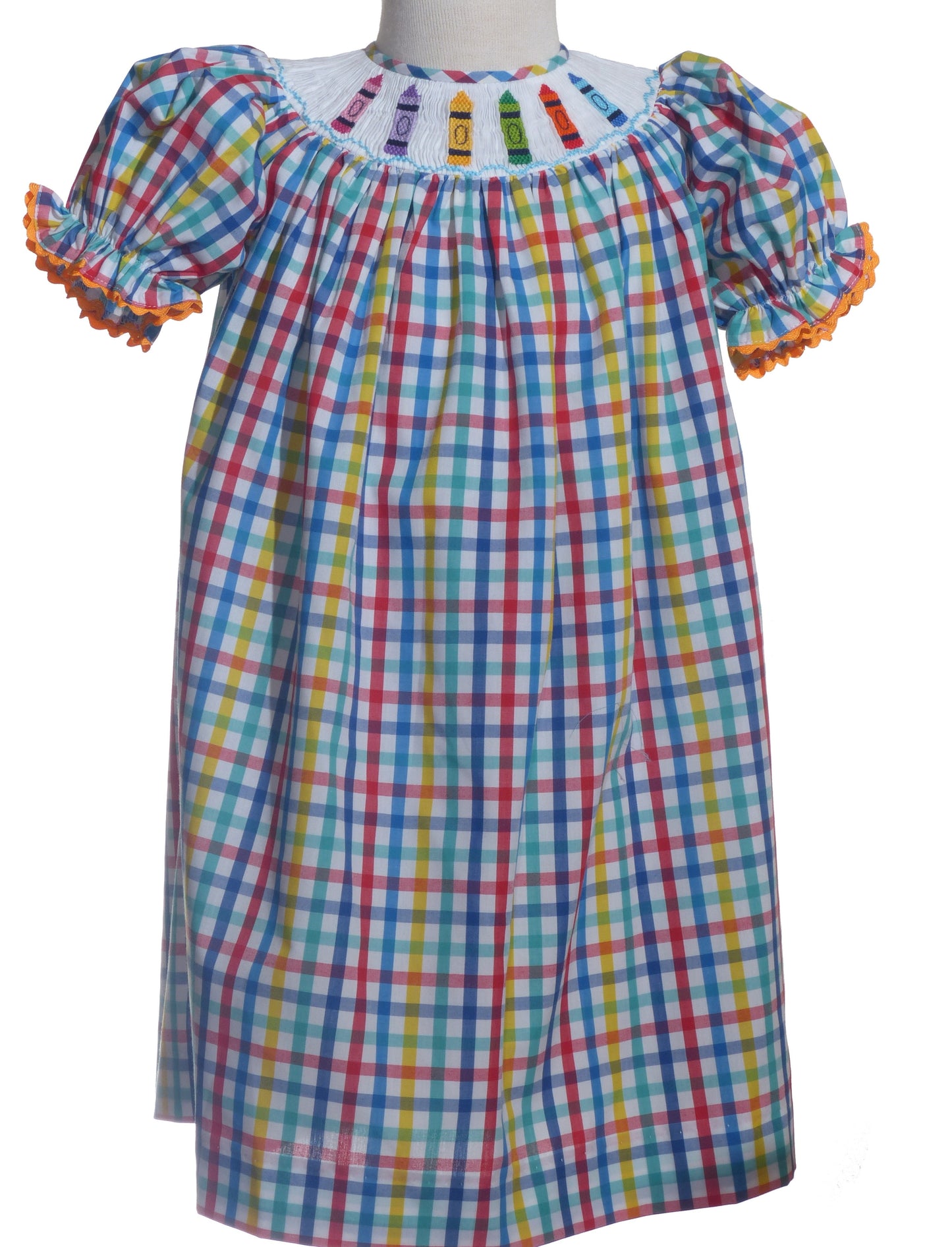 Multi Colors CRAYONS Smocked Short Bishop Sleeve Dress