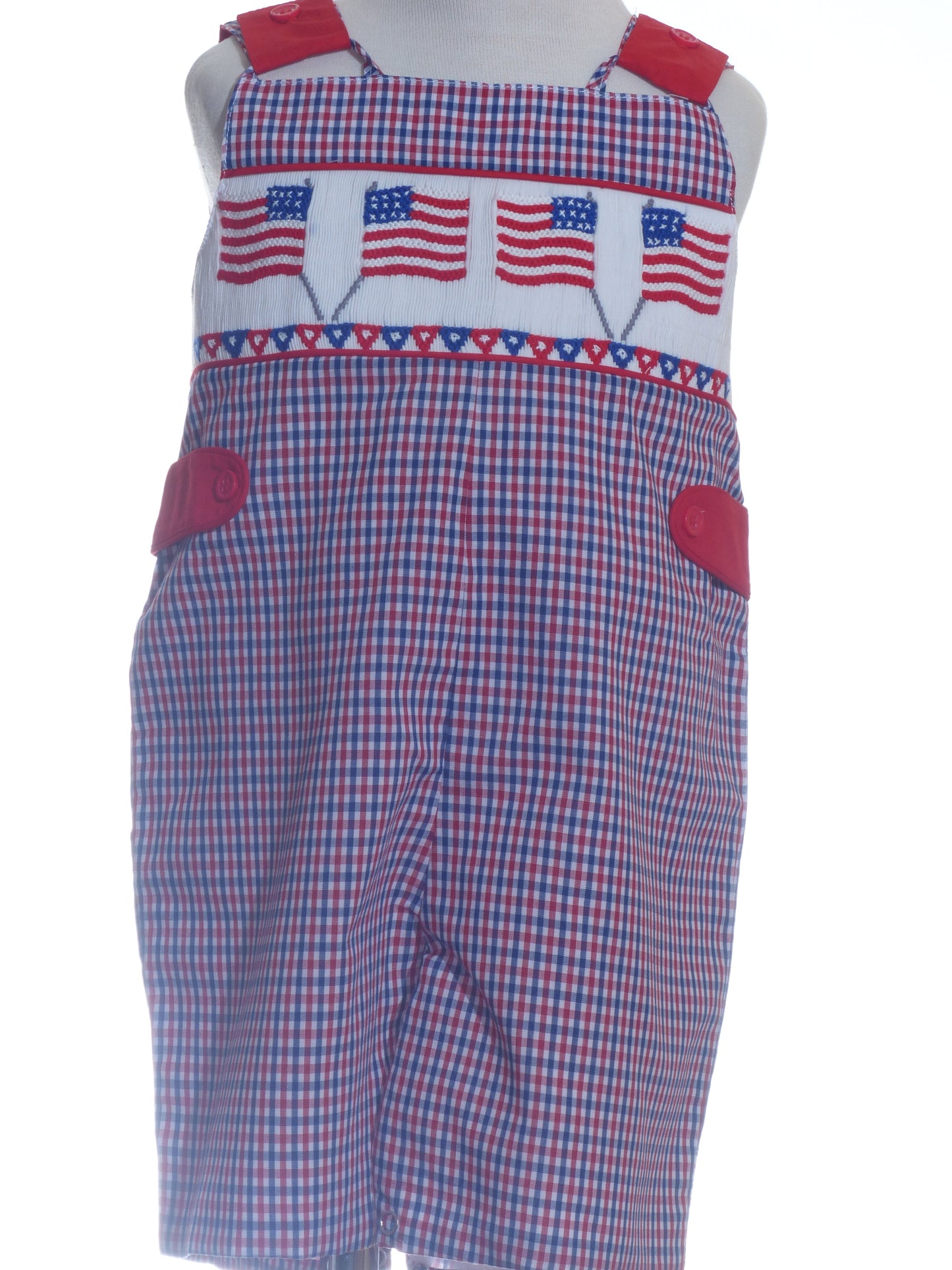 Red, White and Blue Gingham Boy Jon Jon featuring American Flag Smocked