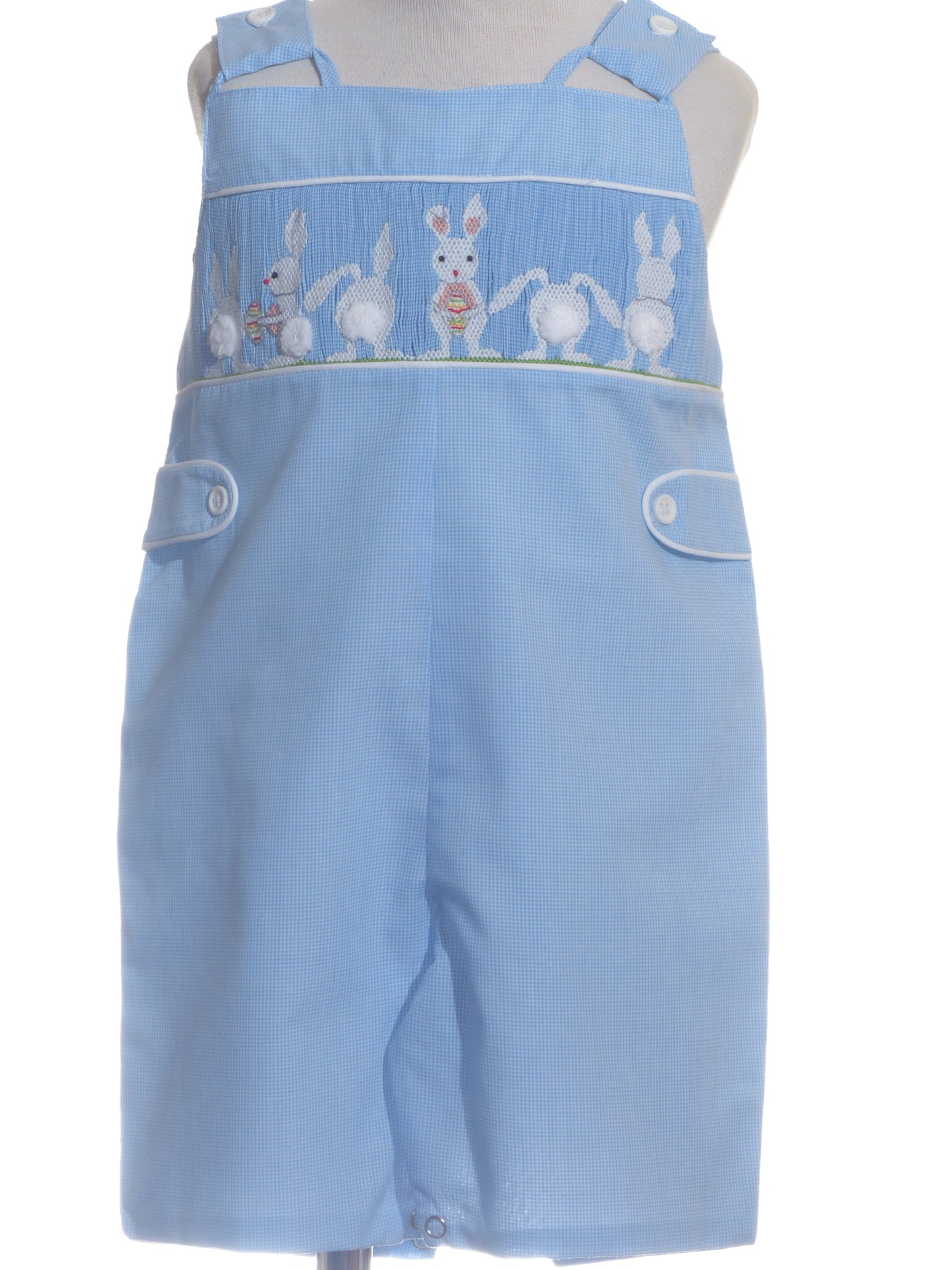 Light Blue Bunny Smocked Shortall