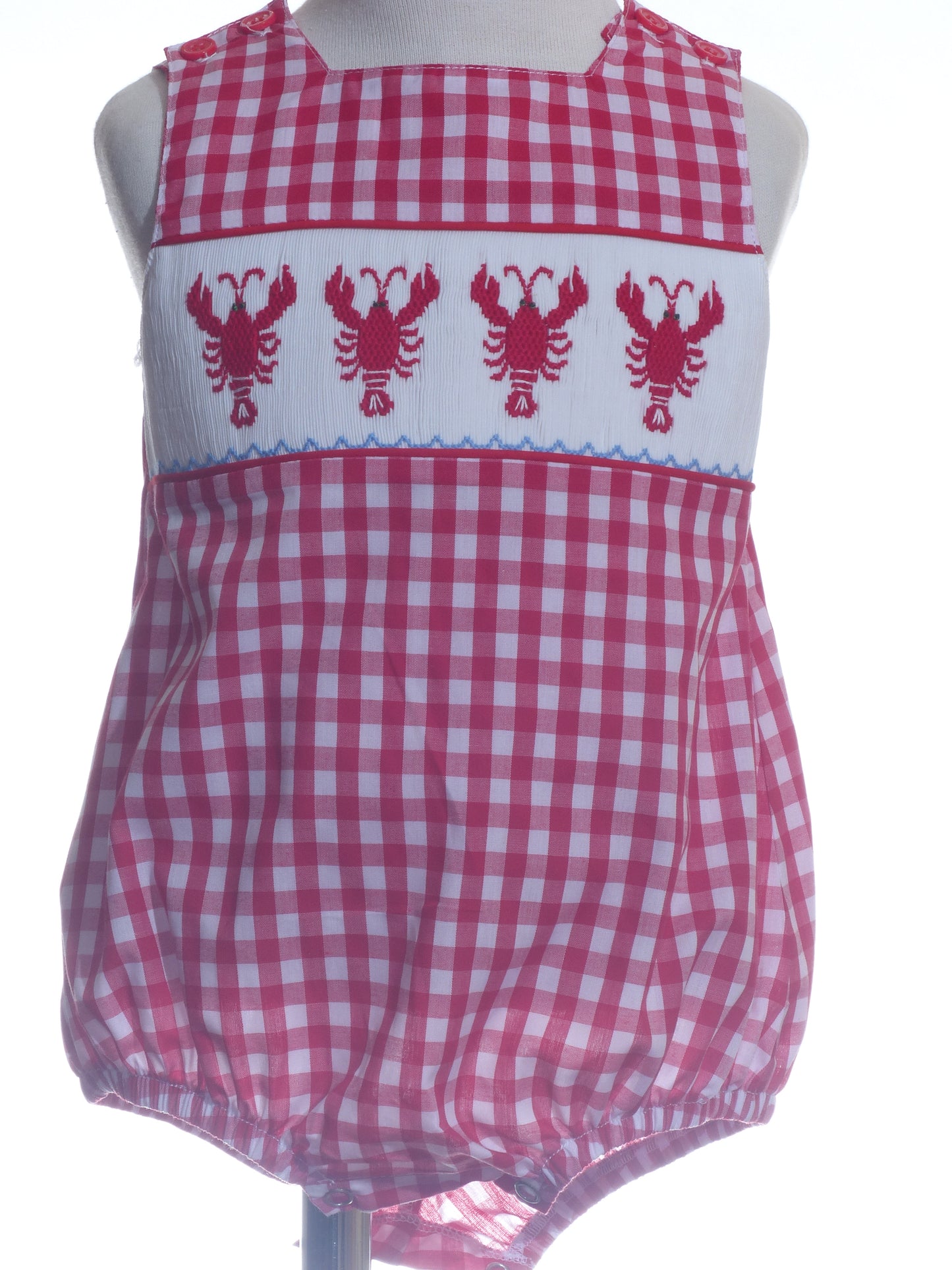 Red Gingham Lobster Smocked Boy Bubble