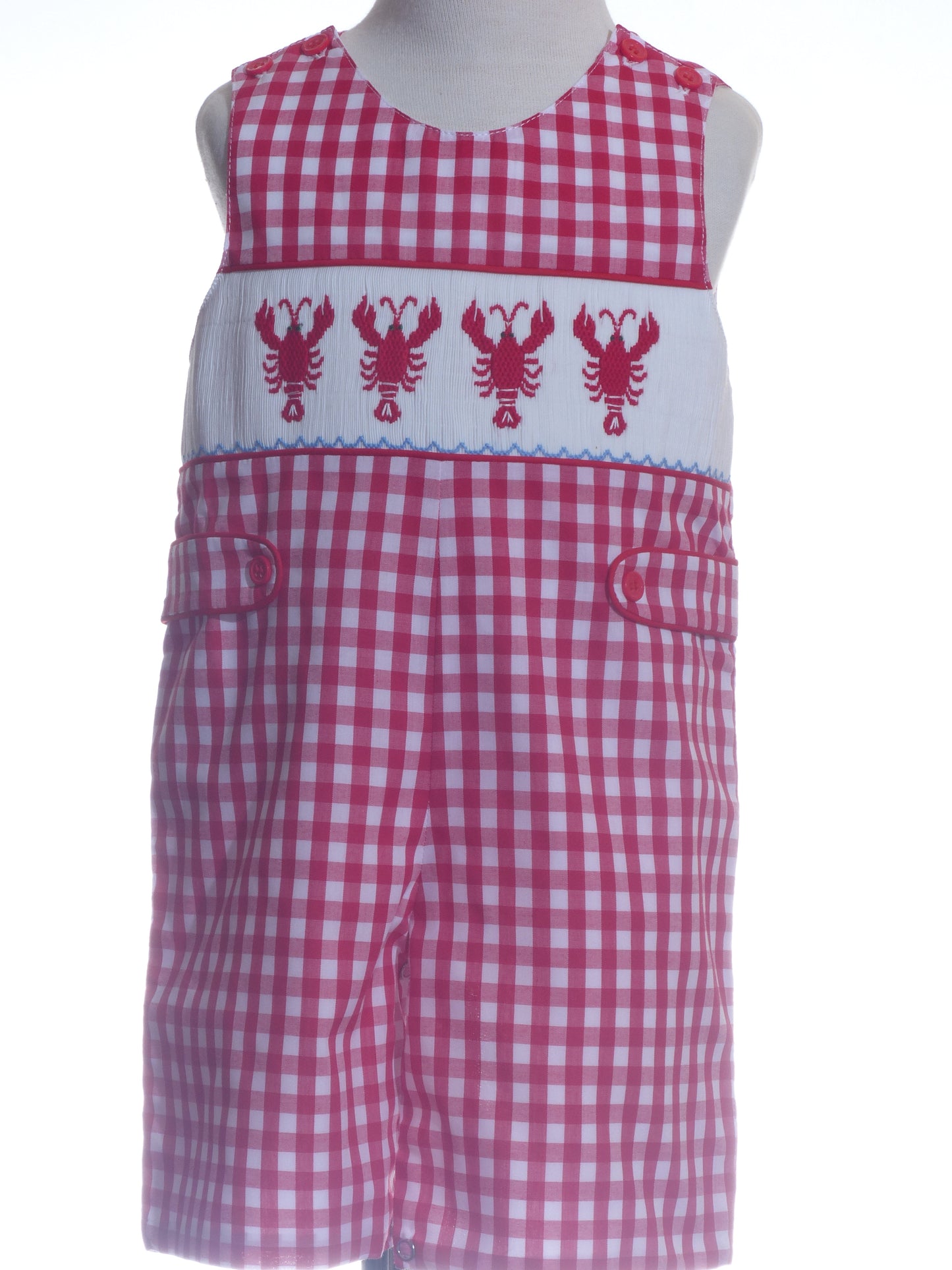 Red Gingham Lobster Smocked Boy Shortall