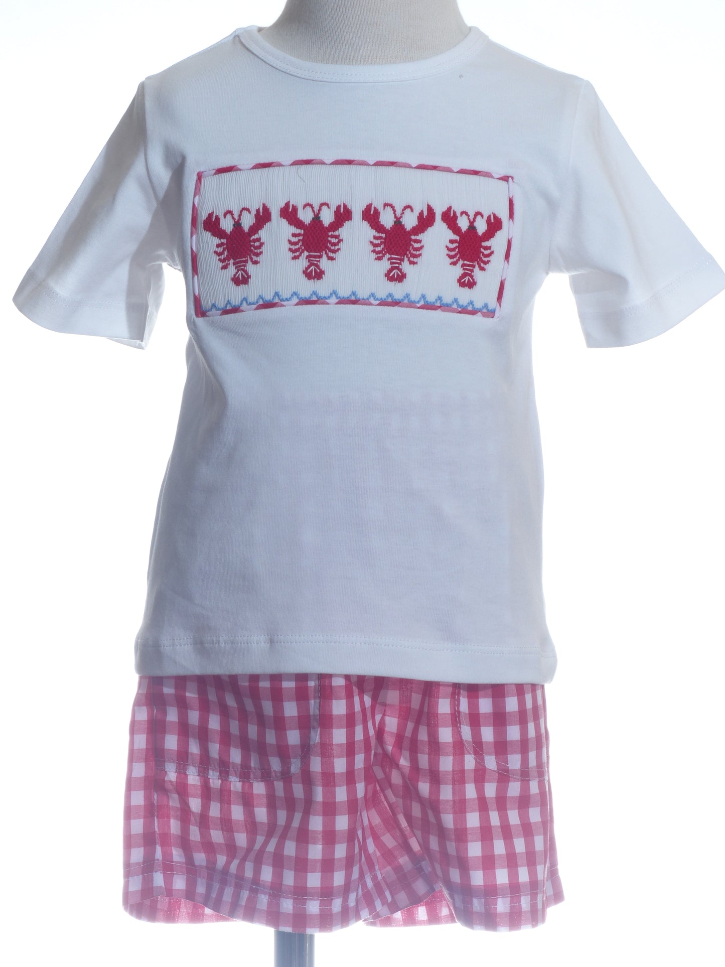 Red Gingham Lobster Smocked Boy Short set