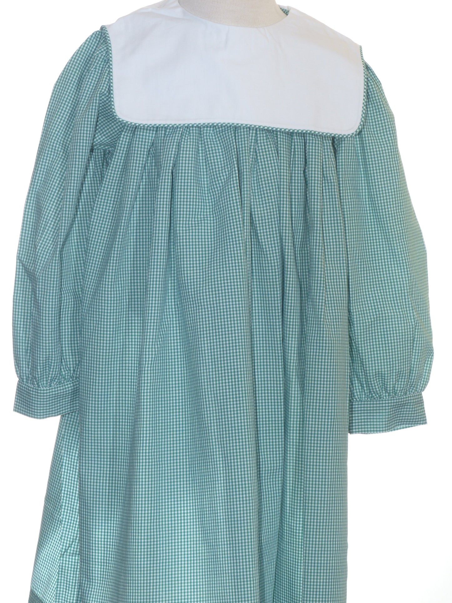 Green Gingham Long Sleeve Squared Collar Monogram-able Dress