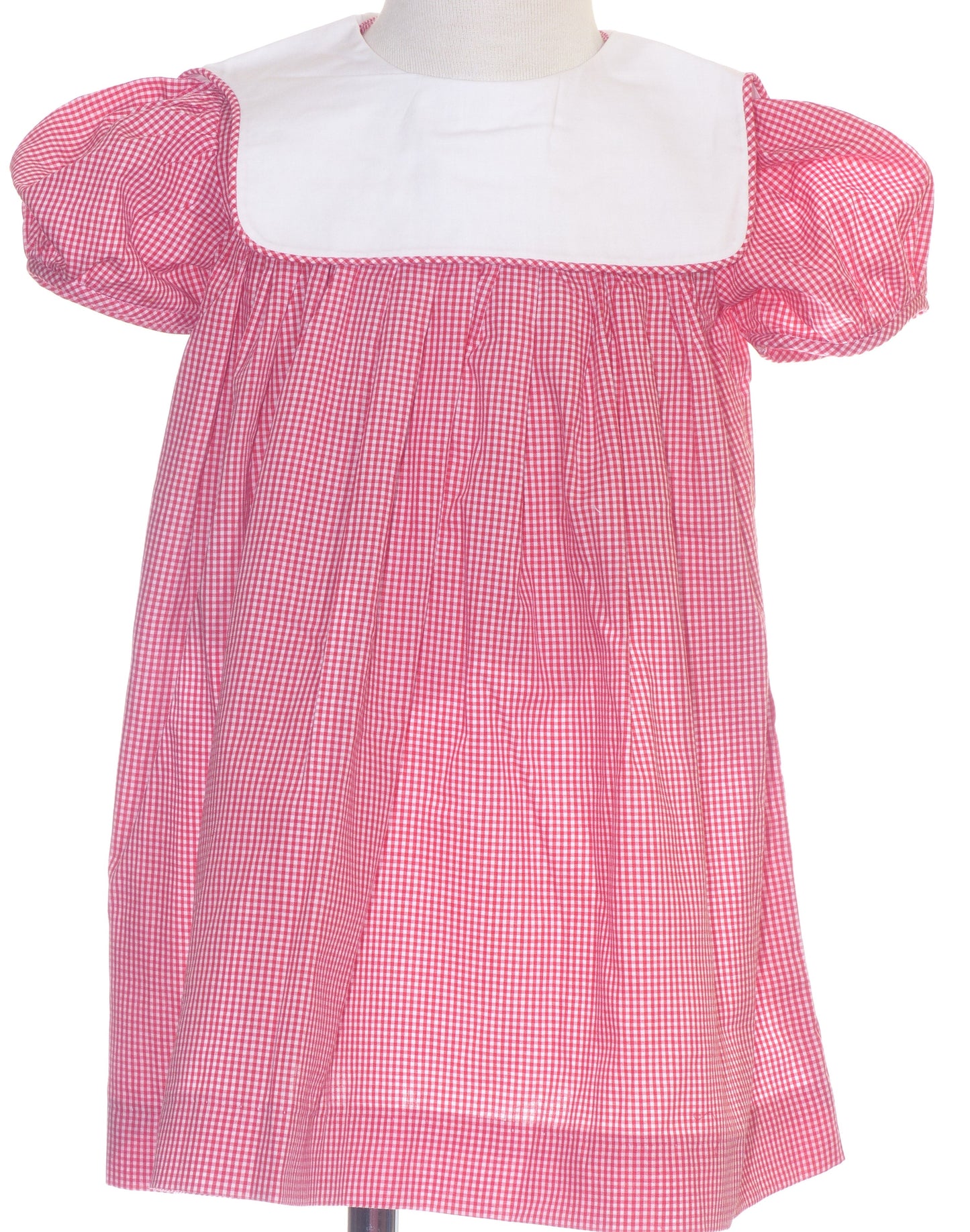Red Gingham Short Sleeve Girl Dress With Square Collar Monogramable