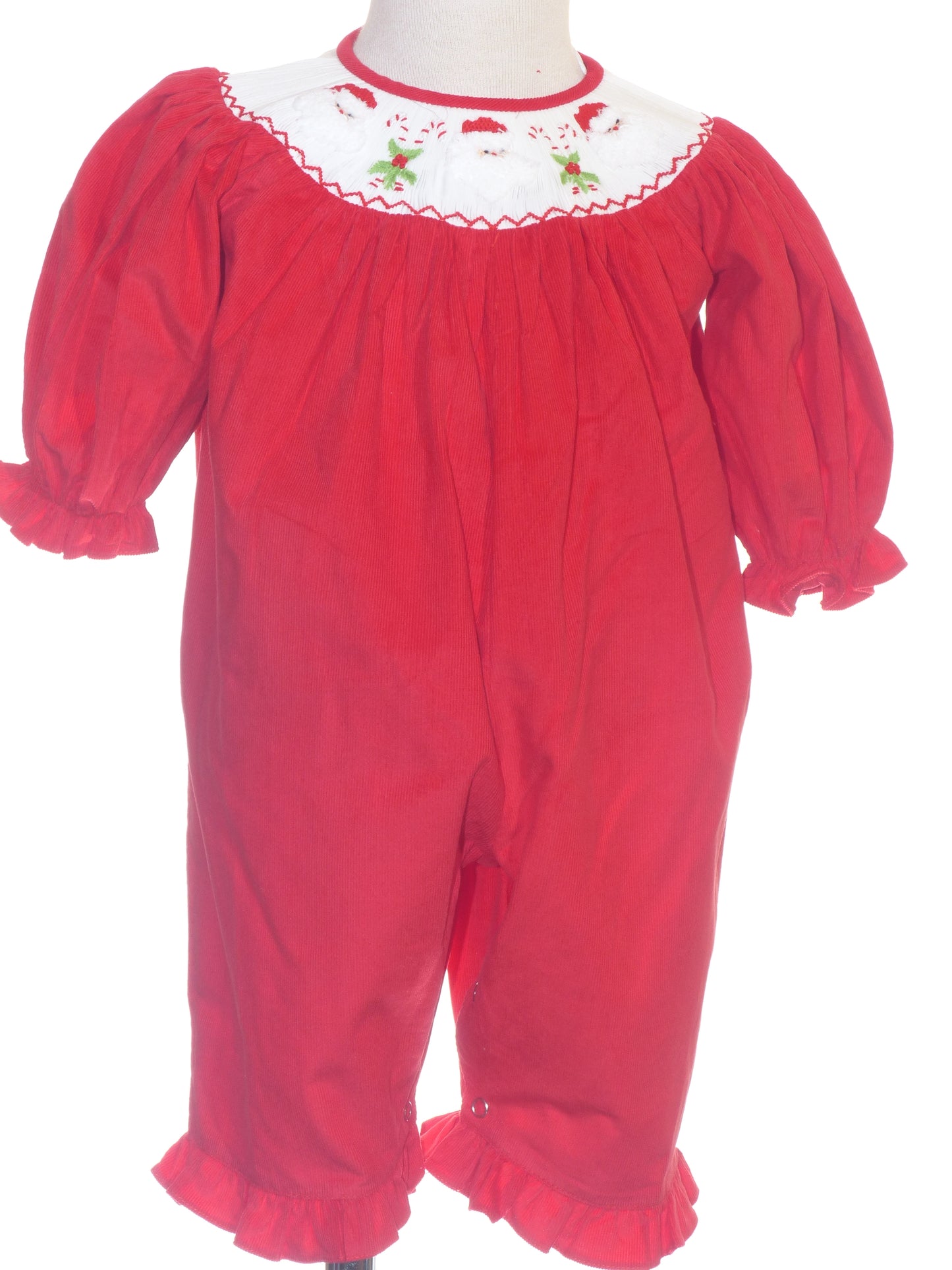 Red Corduroy Santa & Candy Cane Smocked Romper