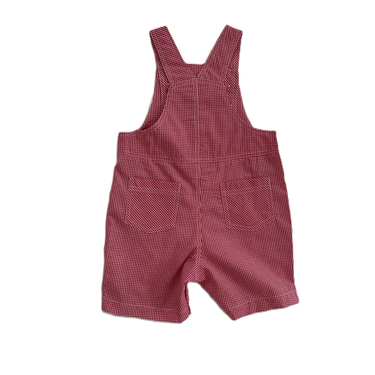 Red Gingham Boy Shortall With TOY VEHICLES Hand-Smocked