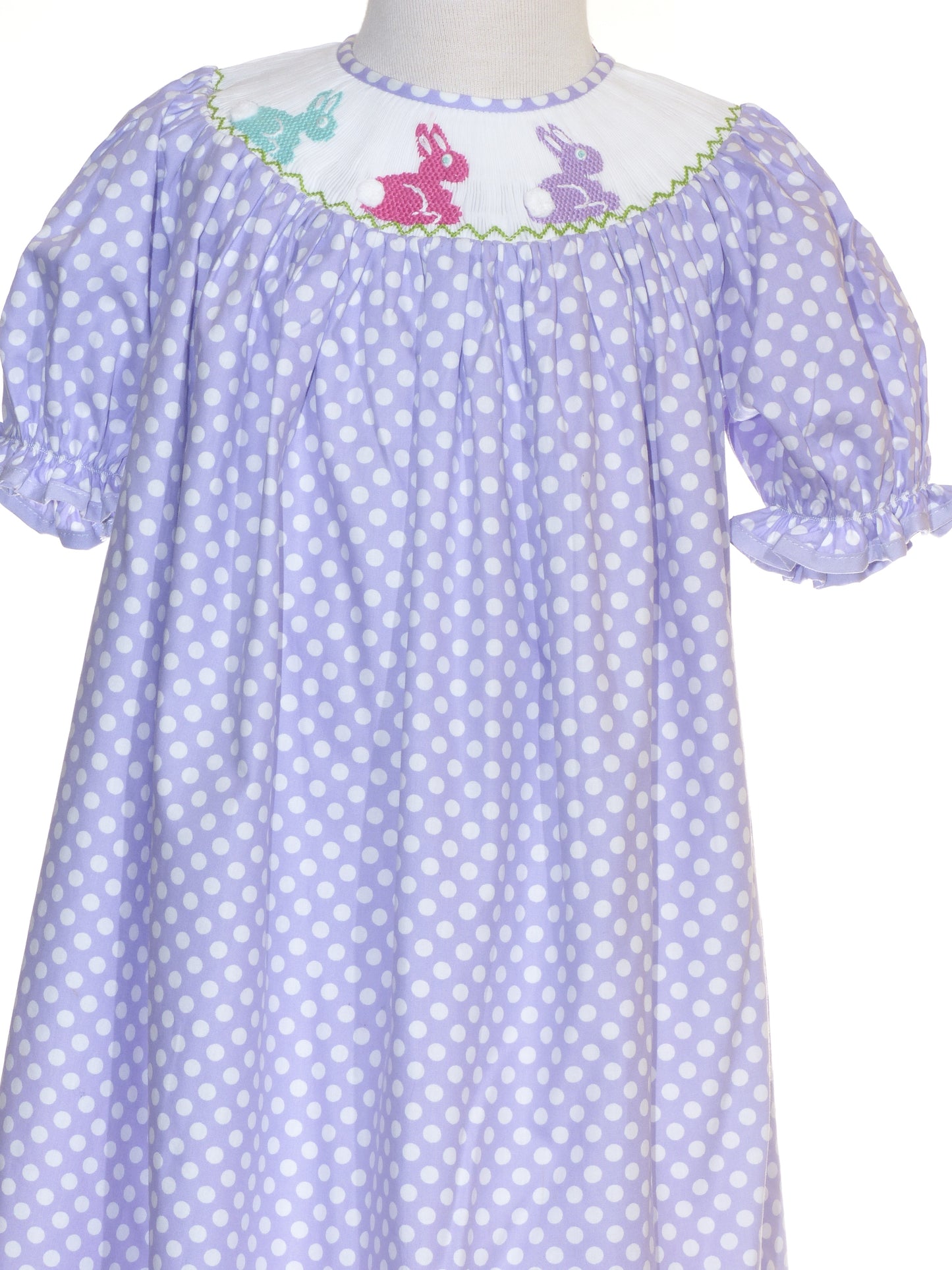 Purple Bunny Smocked Short Sleeve Bishop Dress