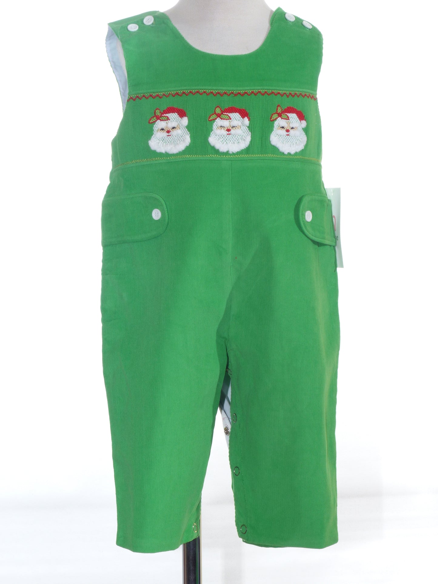 Green Corduroy Santa Smocked Boy Short Overall