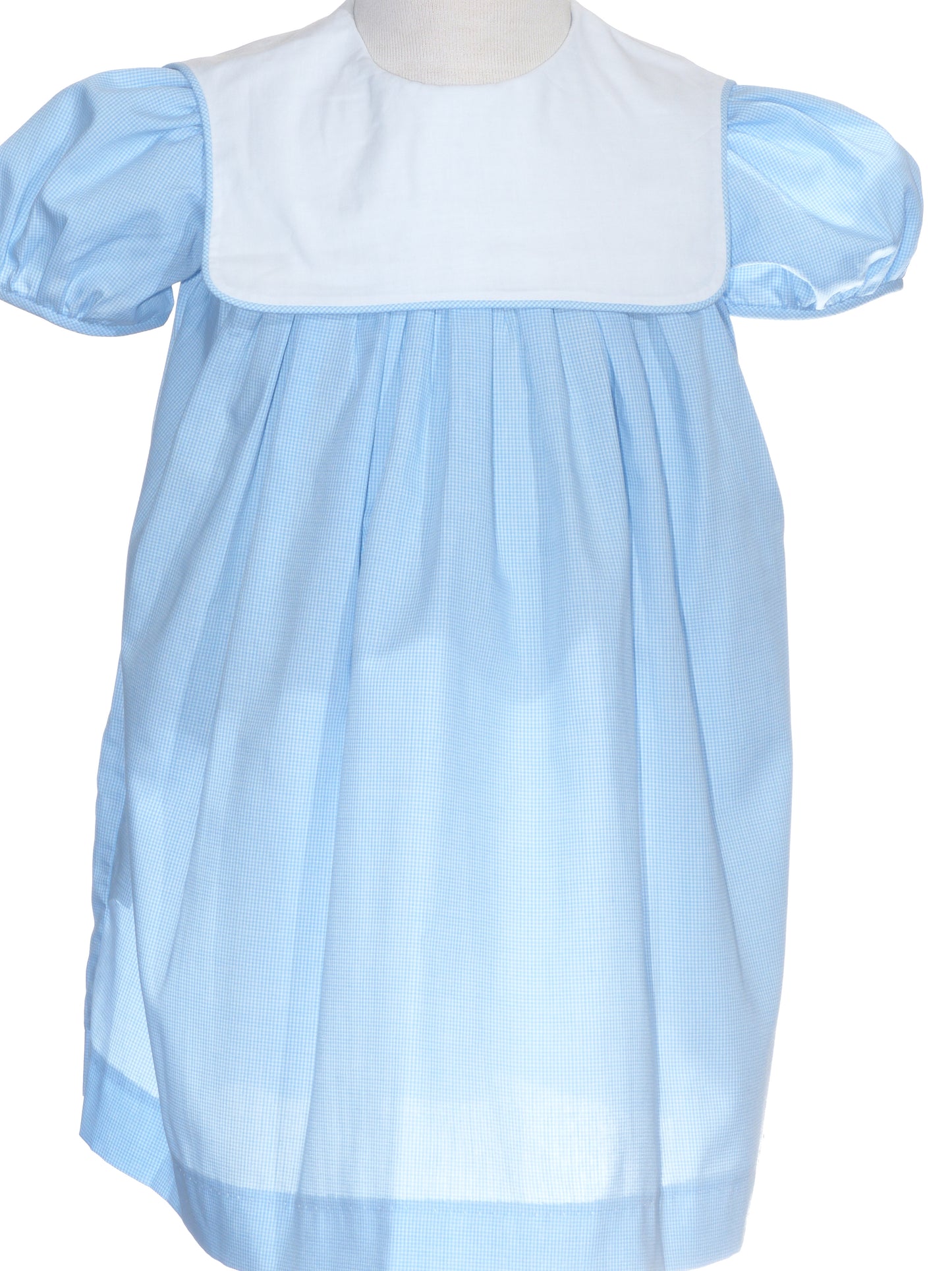 Light Blue Gingham Short Sleeve Dress With Squared Collar