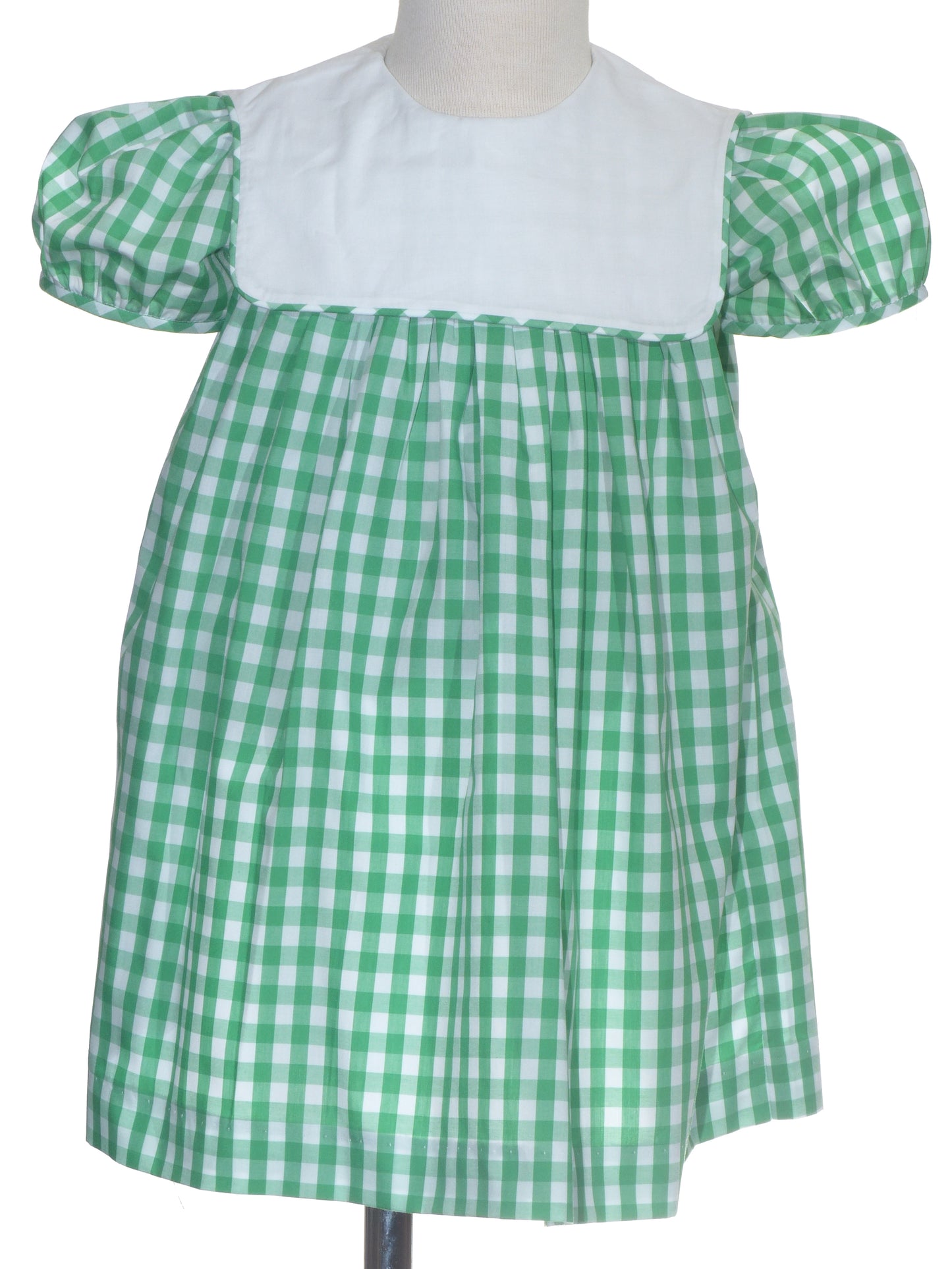 Green Gingham Short Sleeve Squared Collar Monogram-able Dress