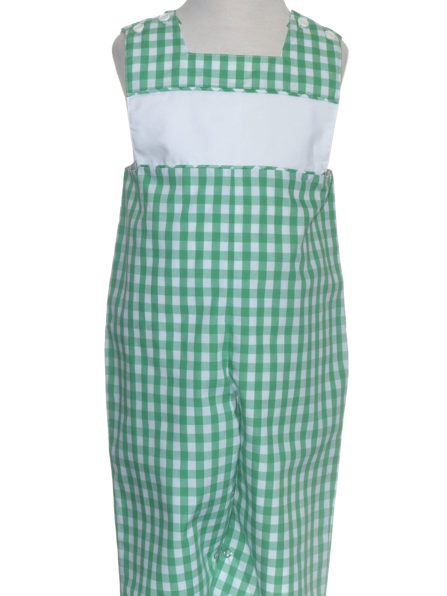 Green Gingham Boy Long Overall Monogram-able
