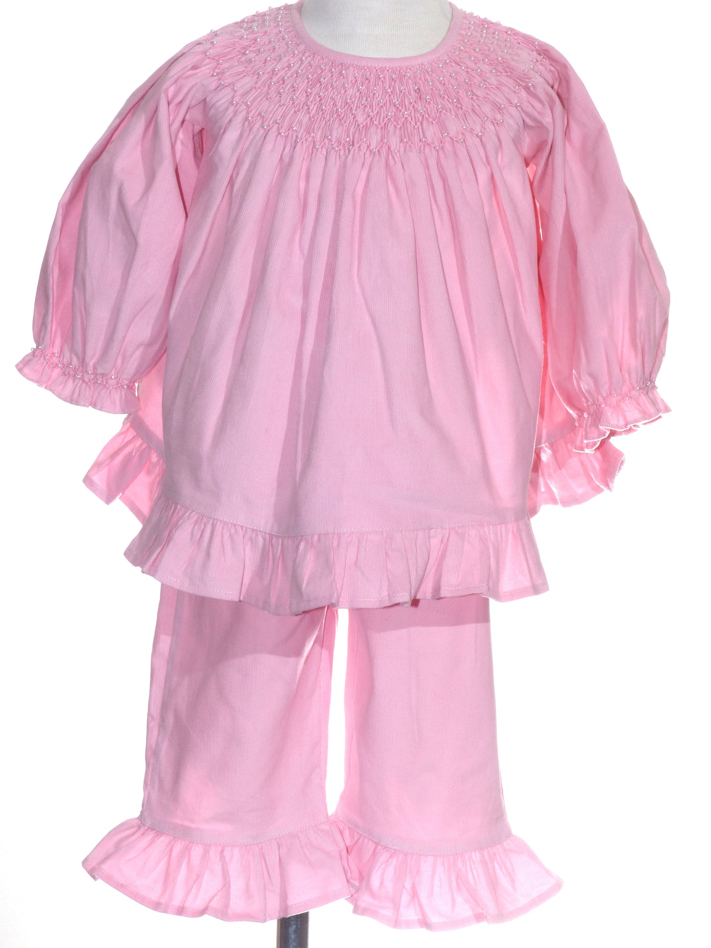 Pink Corduroy Geometric Smocked Pant Set