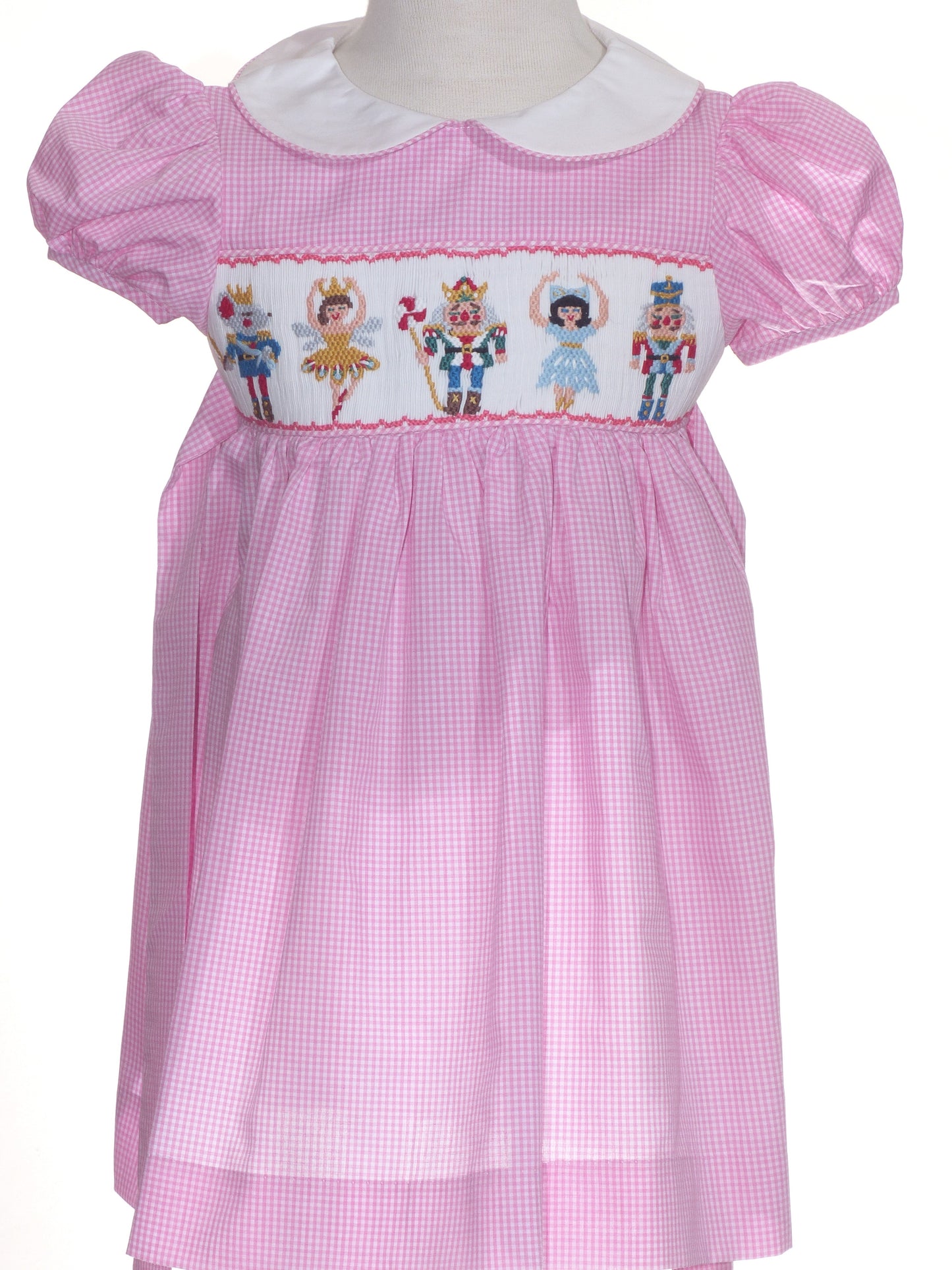 Pink Gingham NUTCRACKER Smocked Peter Pan Collar Dress