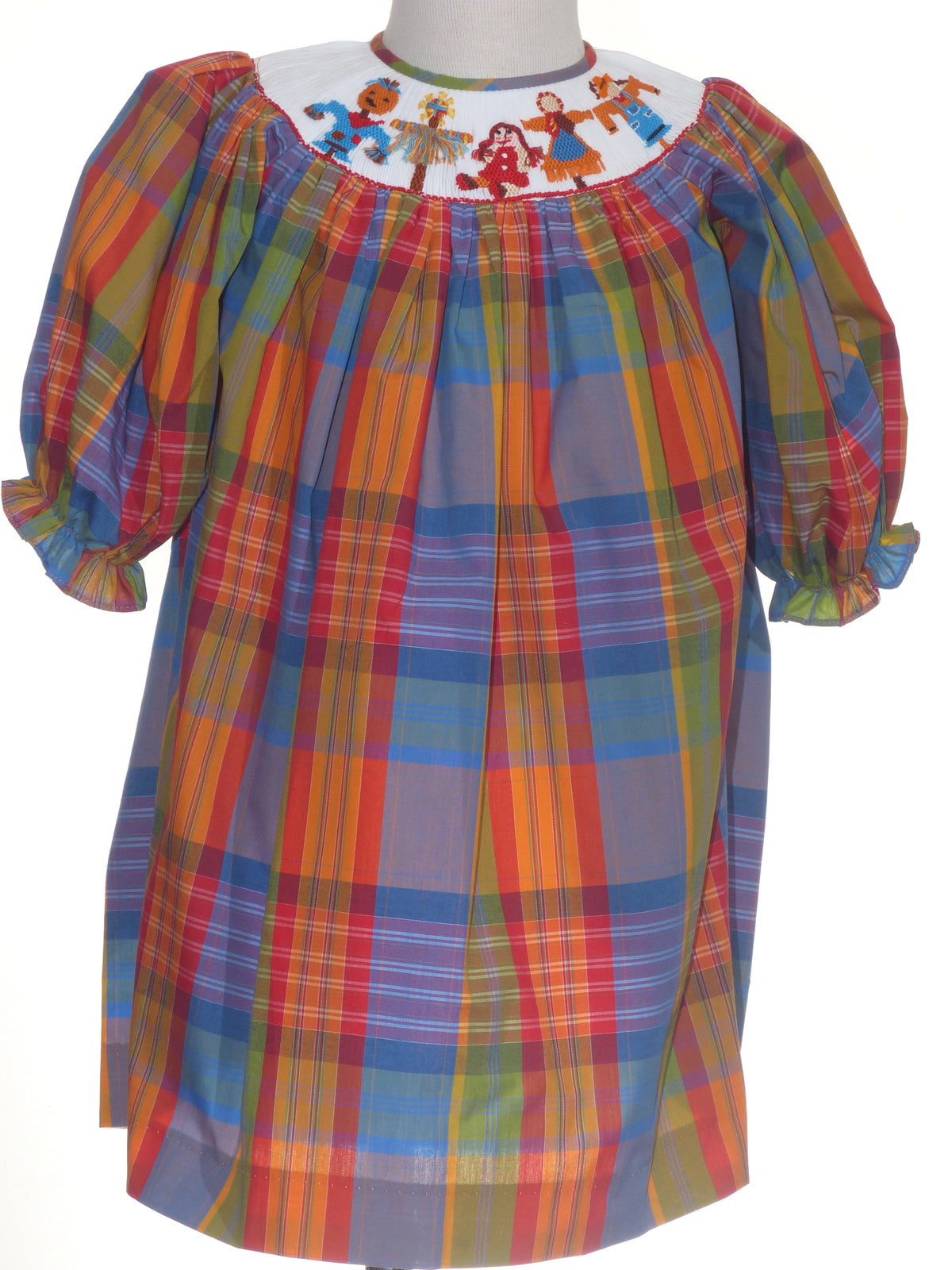 Muti-colors Plaid Long Bishop Sleeve Dress featuring SCARECROWS Hand-Smocked (Copy)