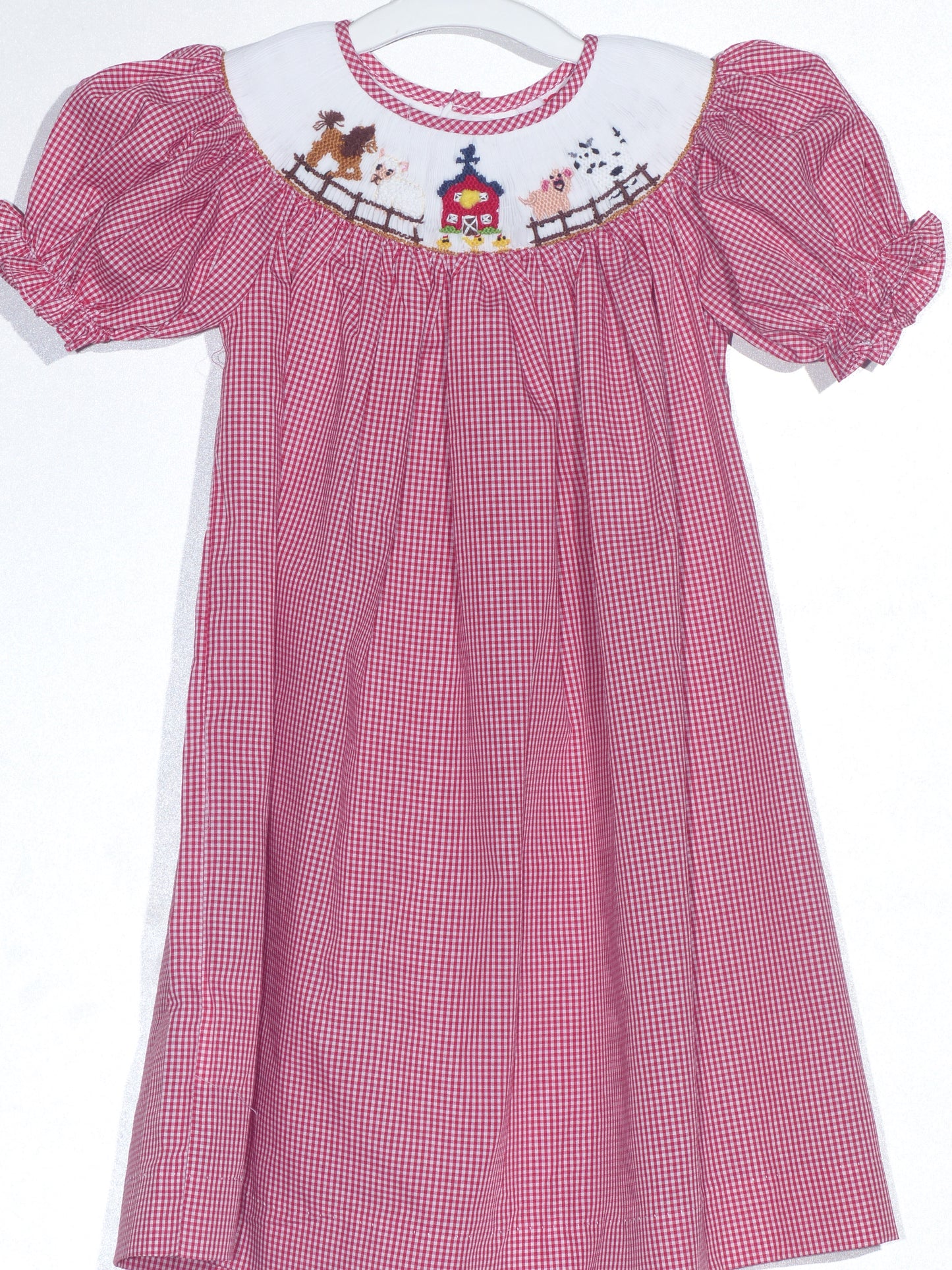 Red gingham FARM HOUSE Smocked Short Sleeve Dress