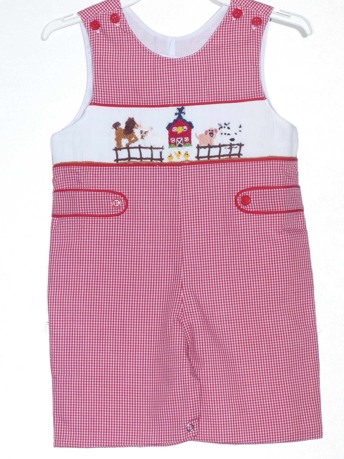 Red Gingham Boy Jon Jon featuring FARM HOUSE Smocked