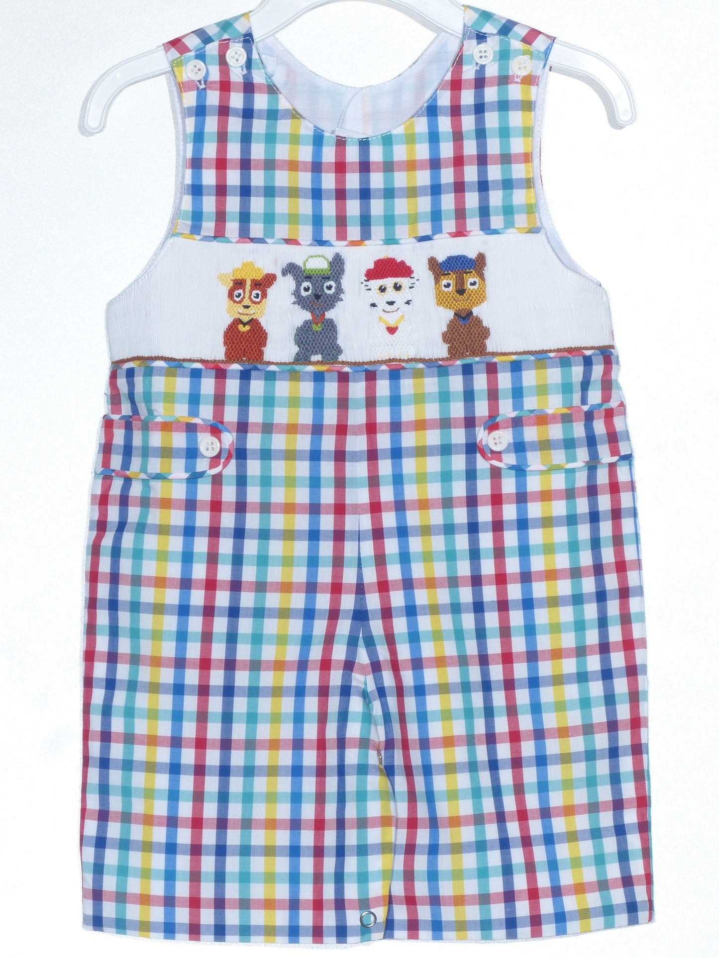 Multi Colors Gingham Boy Jon Jon featuring PAW PATROL Smocked