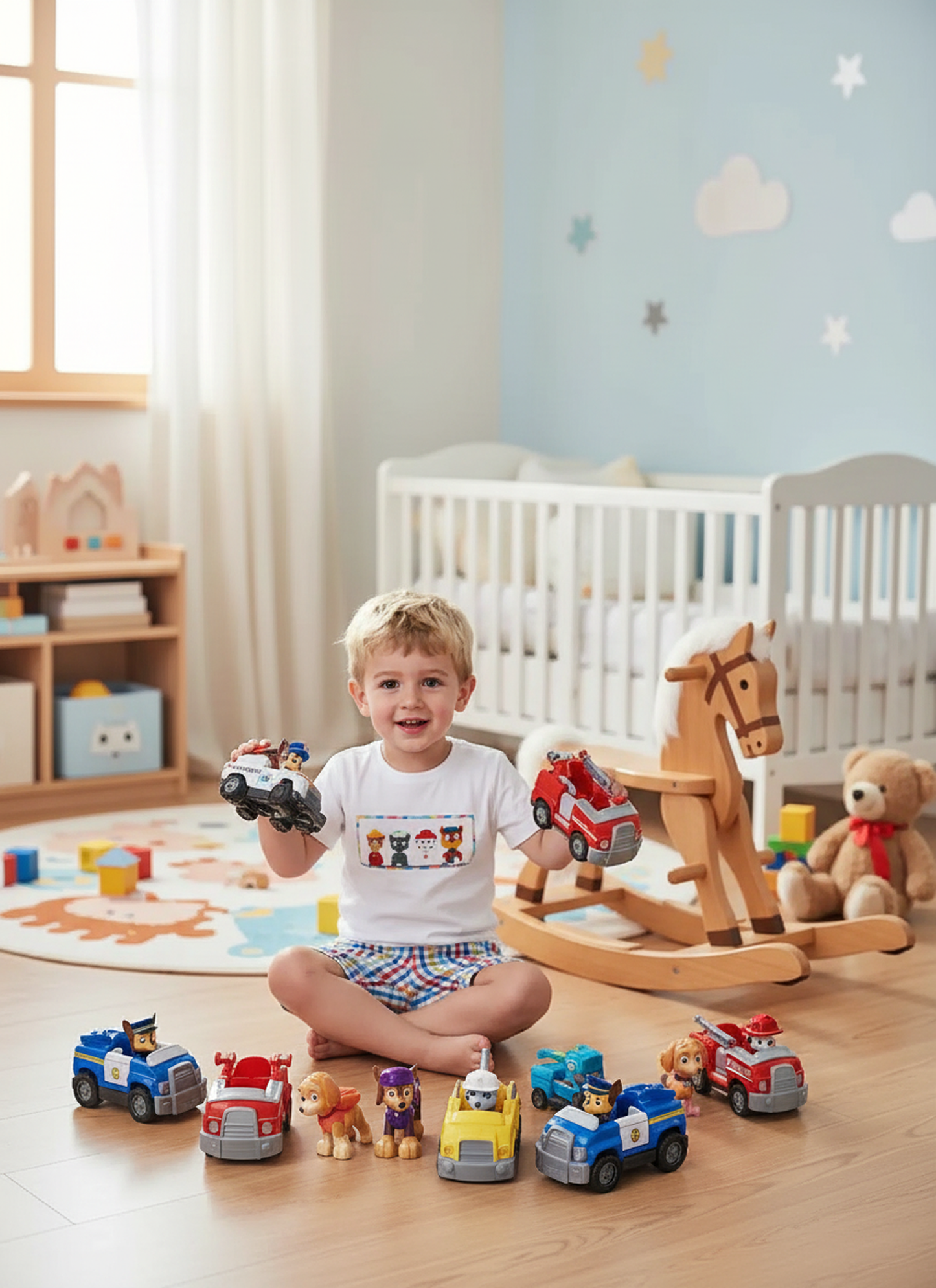 Multi Colors Gingham Boy Short Set featuring PAW PATROL Smocked
