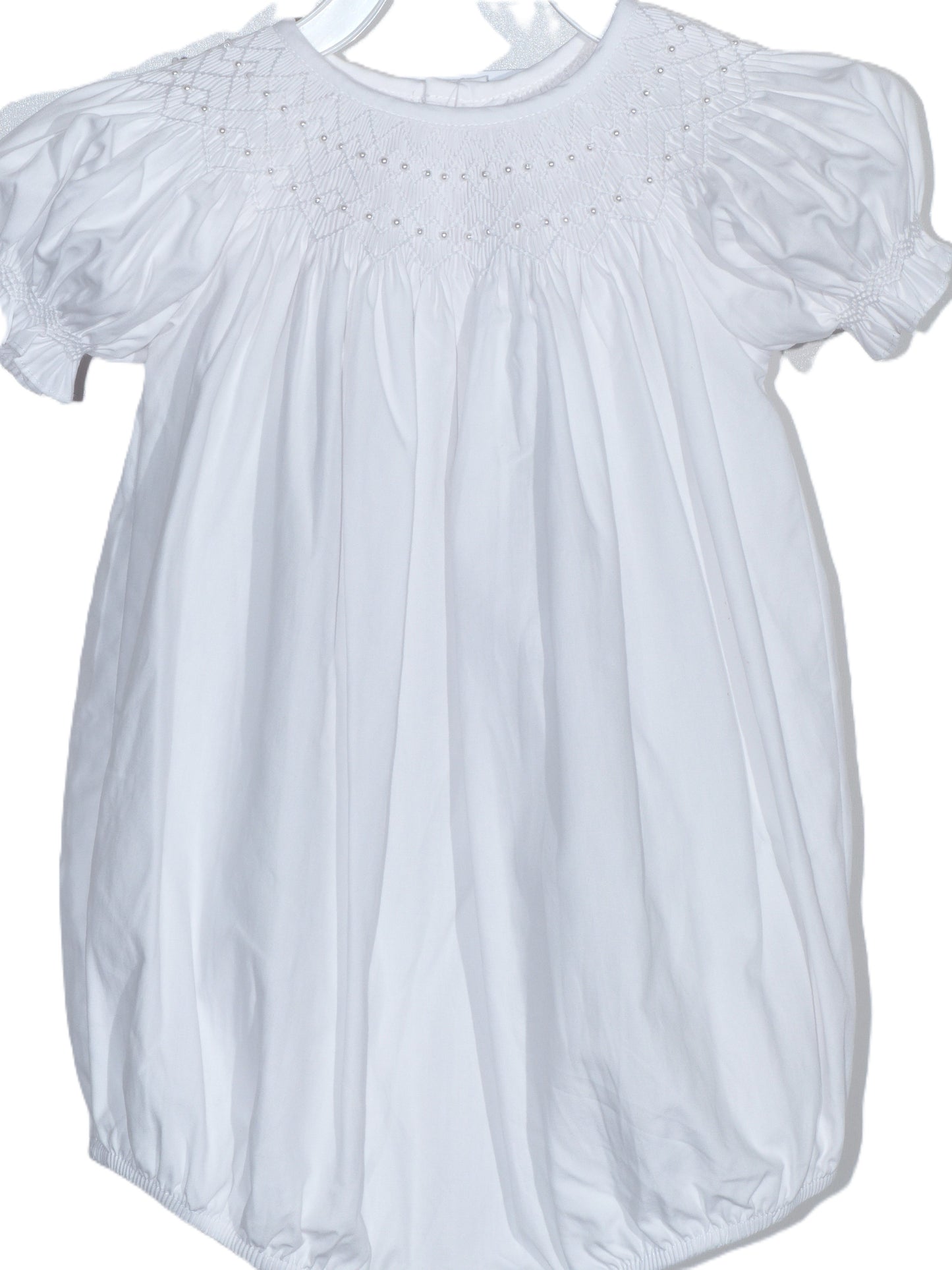White Geo Pearl Smocked Short Sleeve Bubble