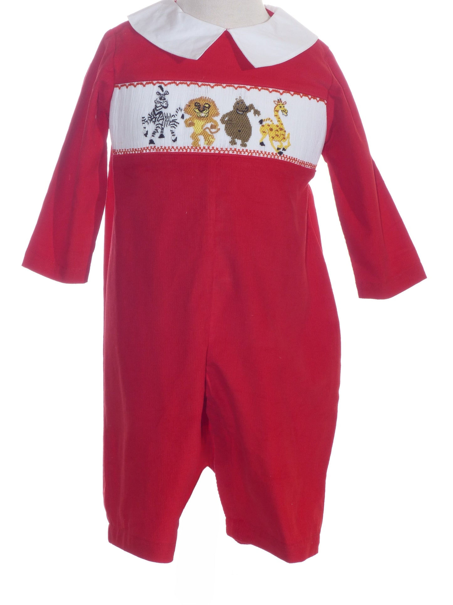 Red Corduroy Christmas Trees Smocked Boy Romper