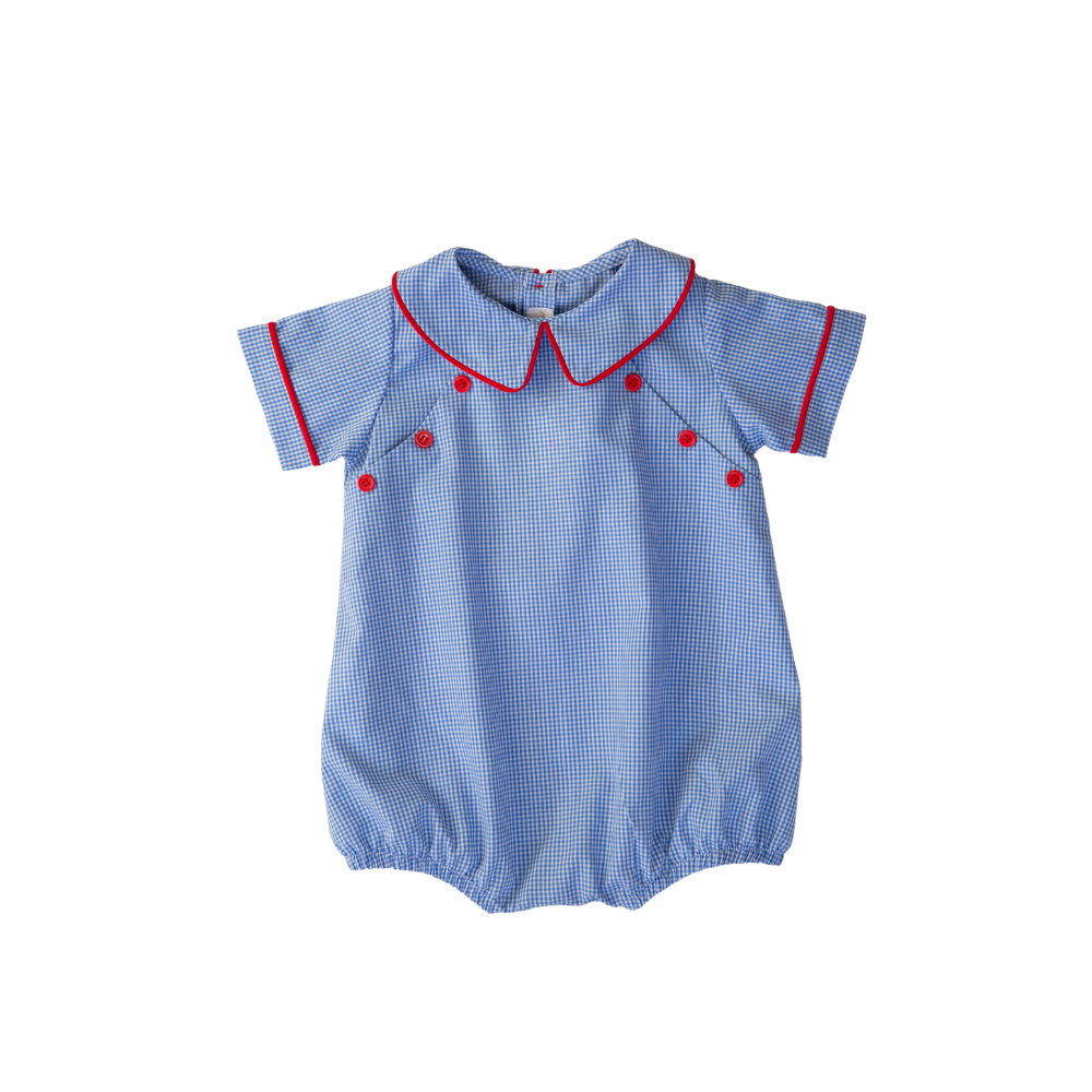 Blue Button with Peter Pan Collar Short Sleeve Bubble