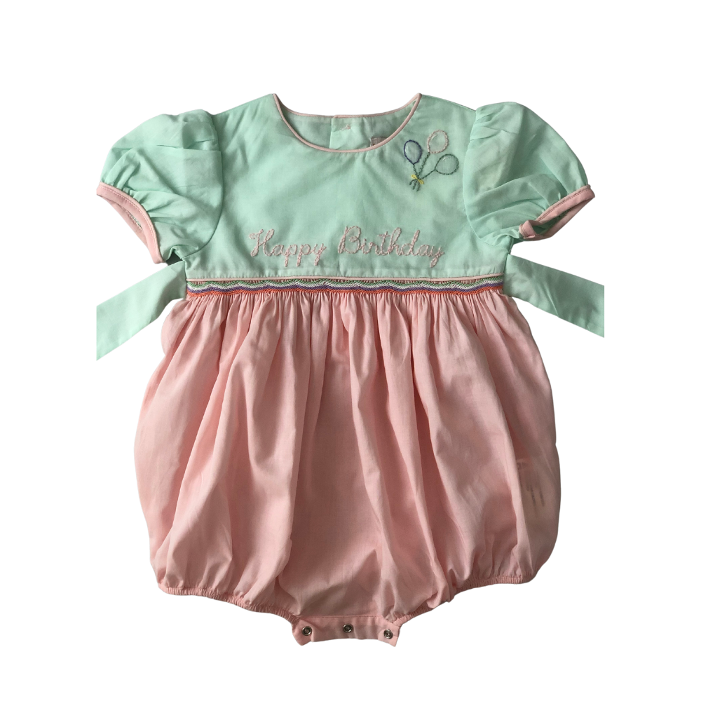 Mint/Pink Birthday Embroidered Bubble
