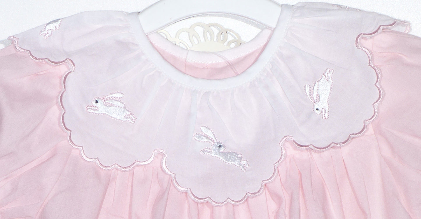 Pink Bunny Embroidered With Scalloped Collar Dress