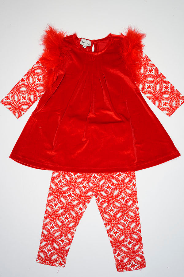 Poinsettia Red Velvet Top & Printed Legging