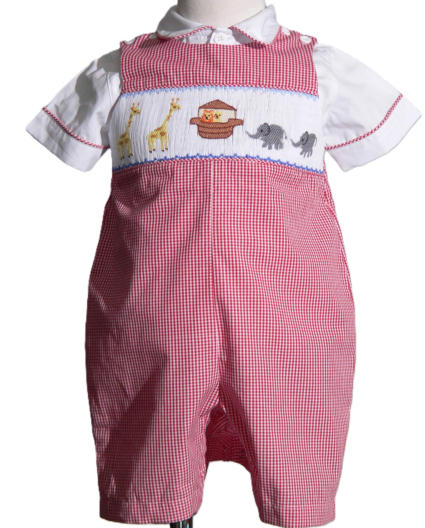 Red Gingham Boy Jon Jon featuring NOAH Smocked