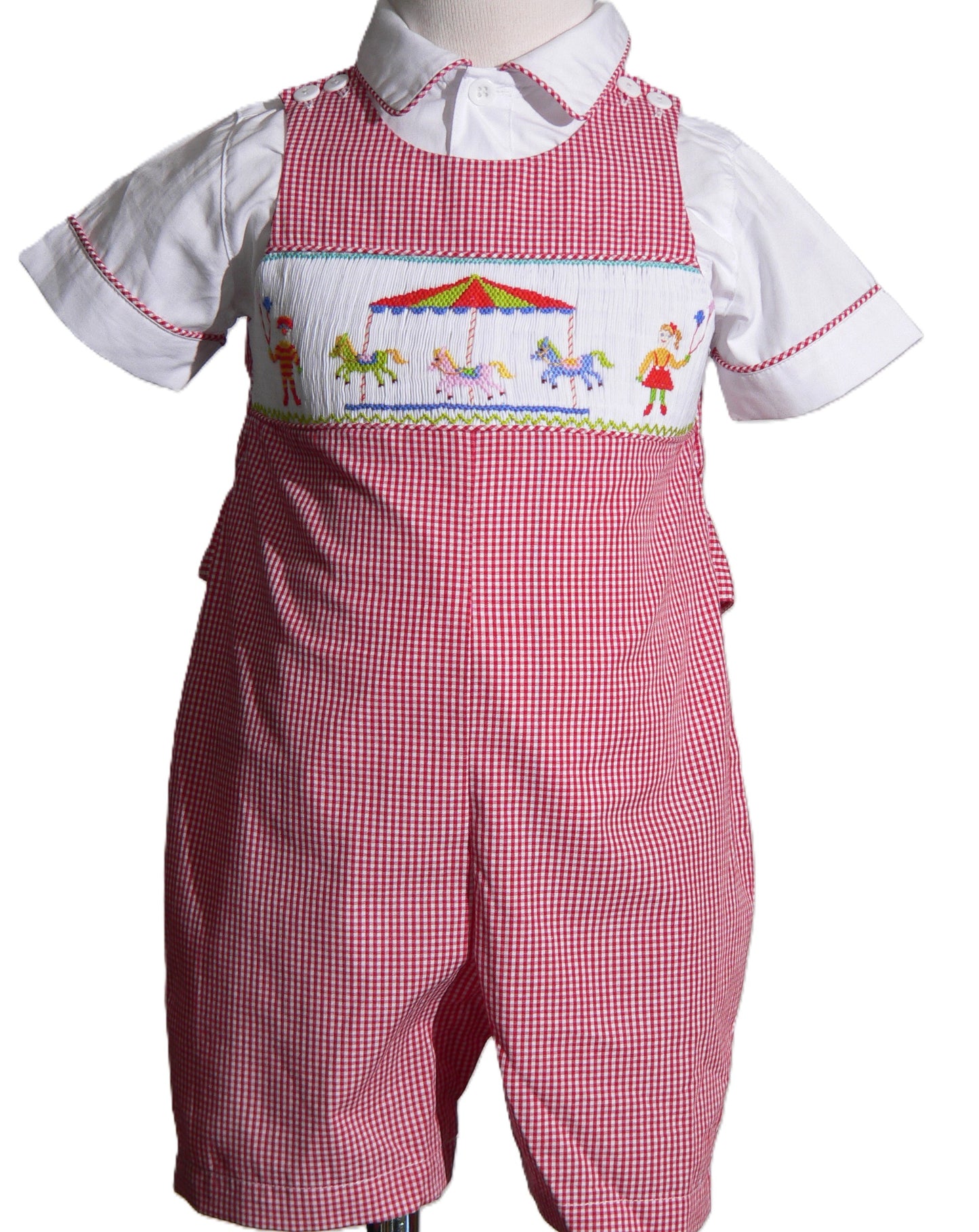 Red Gingham Boy Jon Jon featuring CARROUSEL Smocked