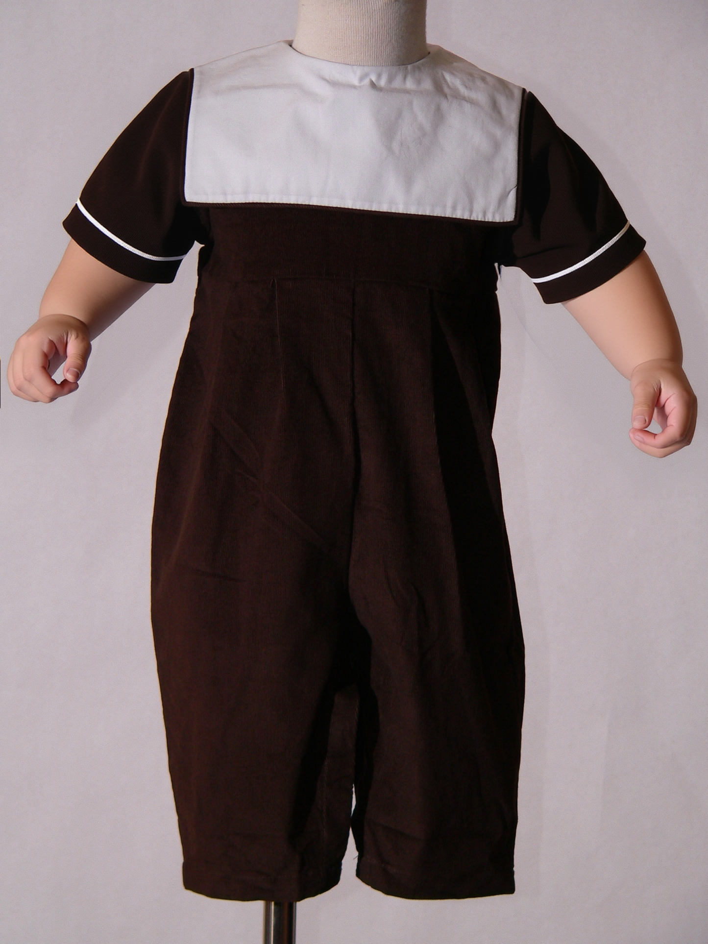 Brown Corduroy Boy Romper With Squared Collar Monogramable