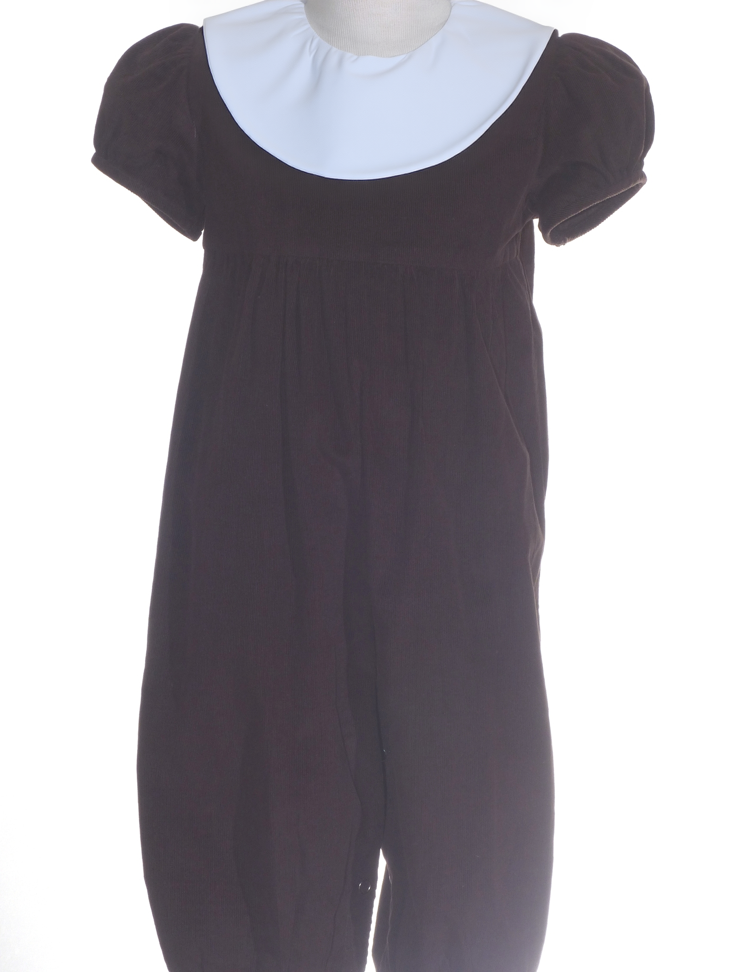 Brown Corduroy Girl Romper With Round Collar Monogramable