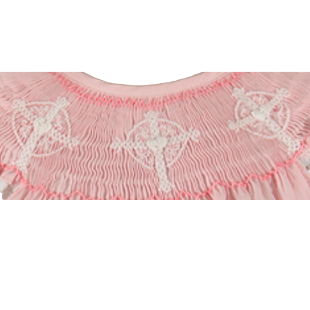 Light Pink Smocked Cross Short Sleeve Bubble