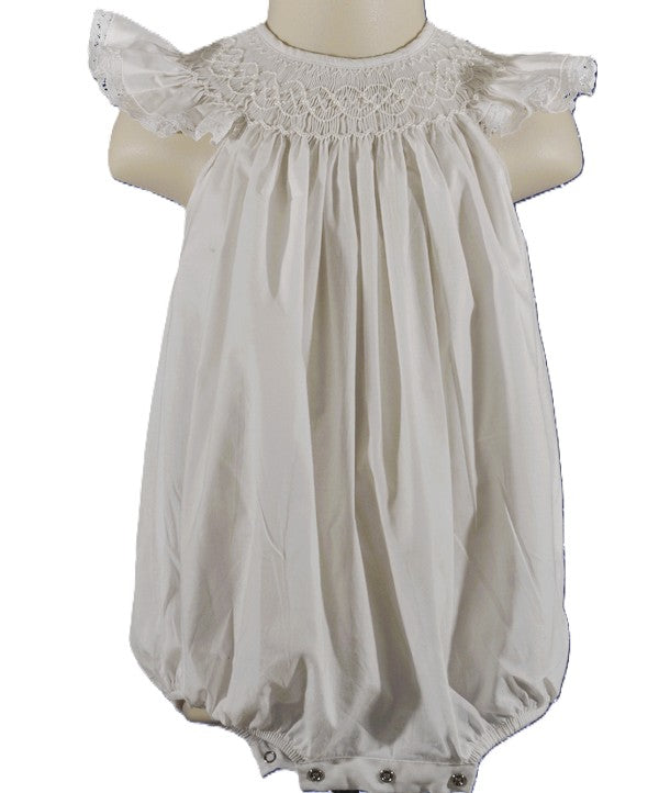 White Geo Pearl Smocked Short Sleeve Bubble