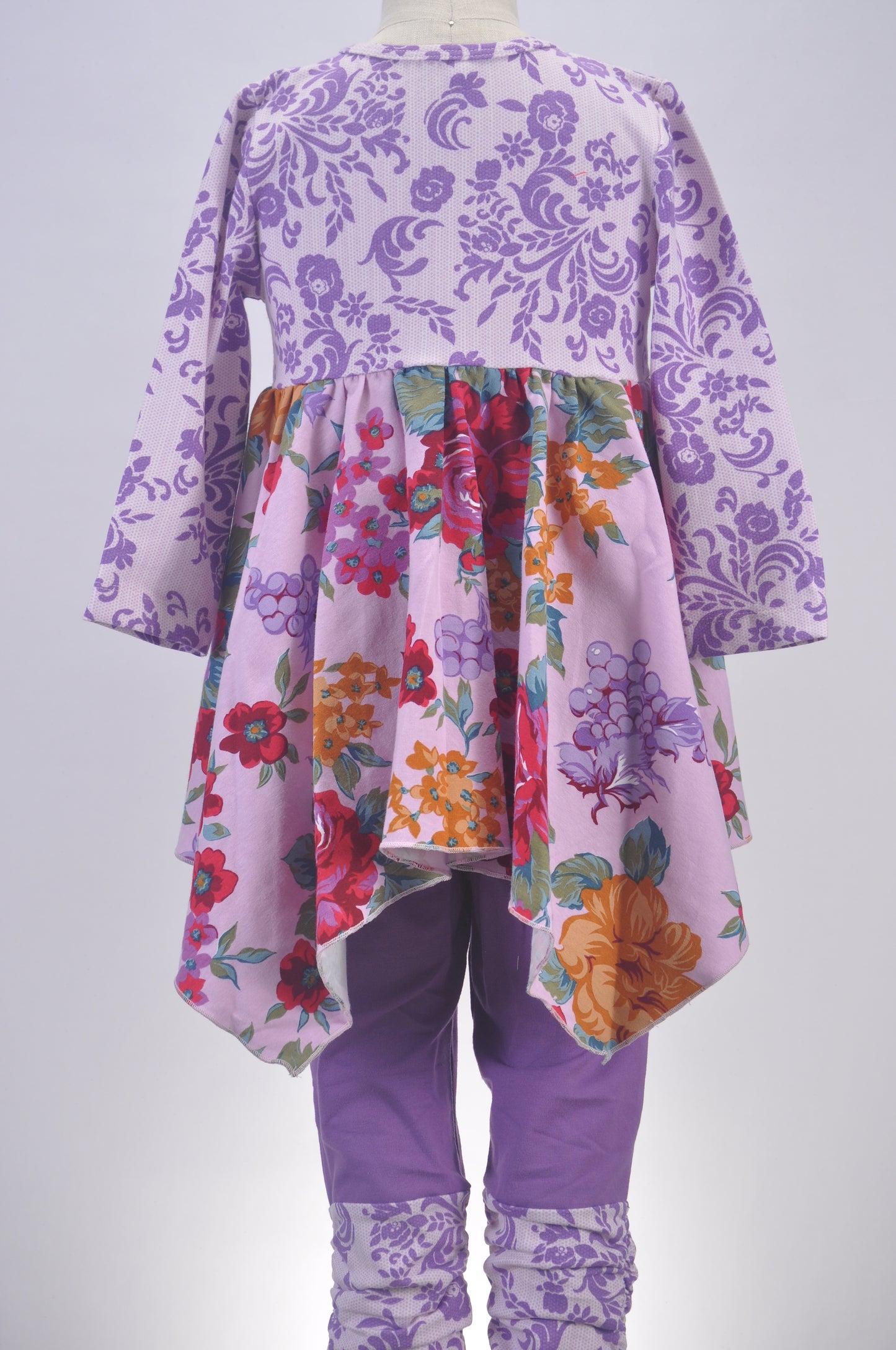 Purple Floral Handkerchief Dress & Legging