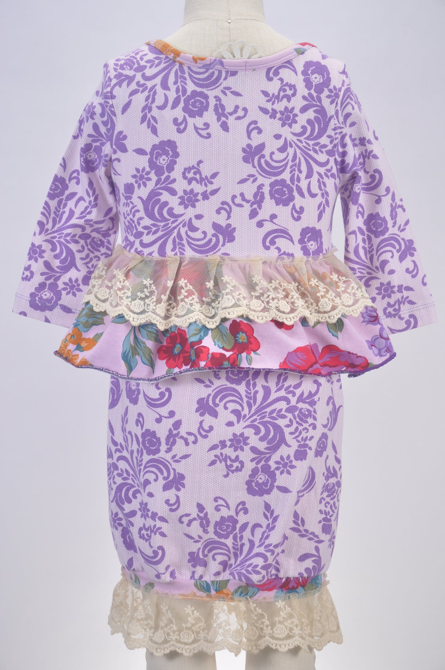 Purple Floral with Lace Hem Gown