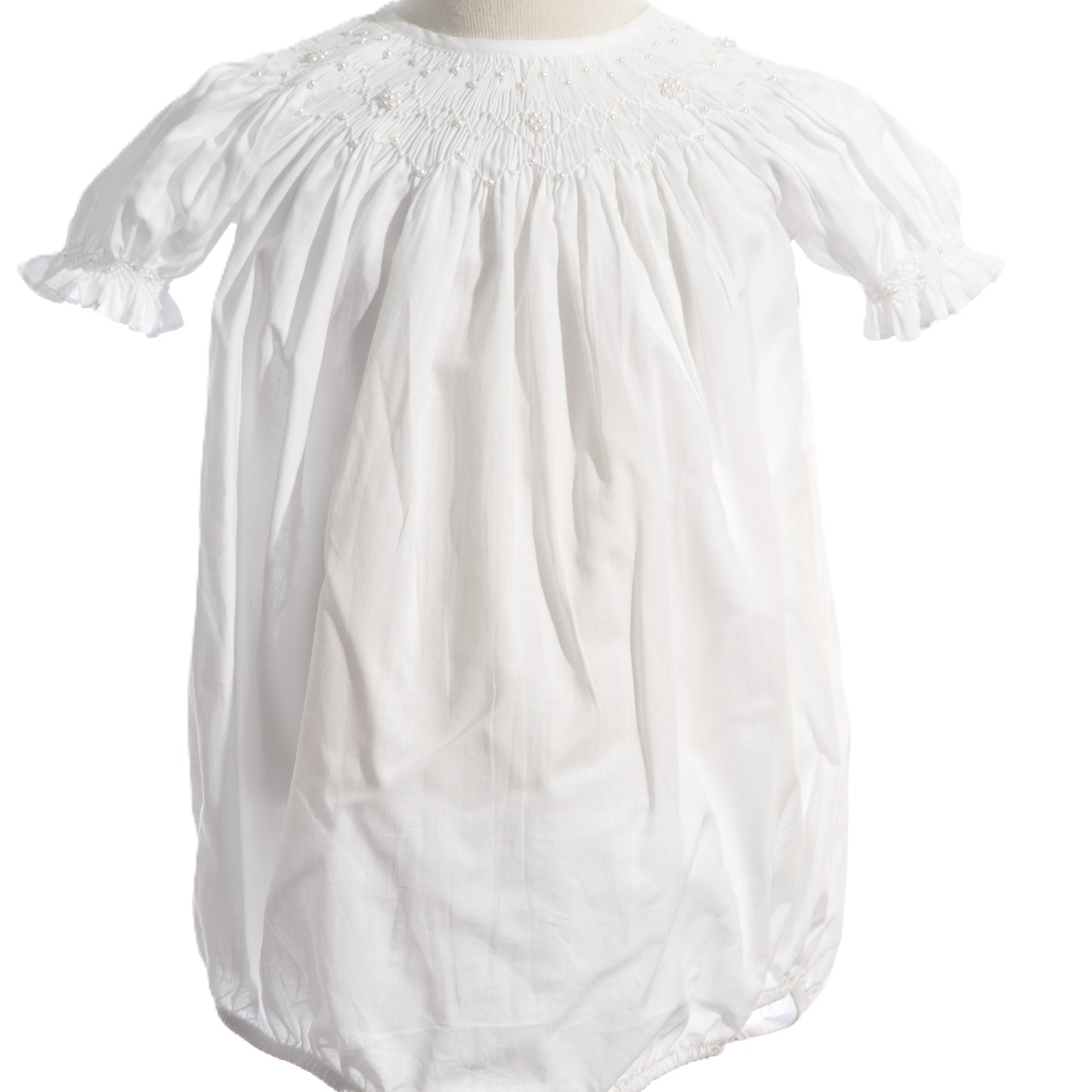 White Geo Pearl Smocked Short Sleeve Bubble