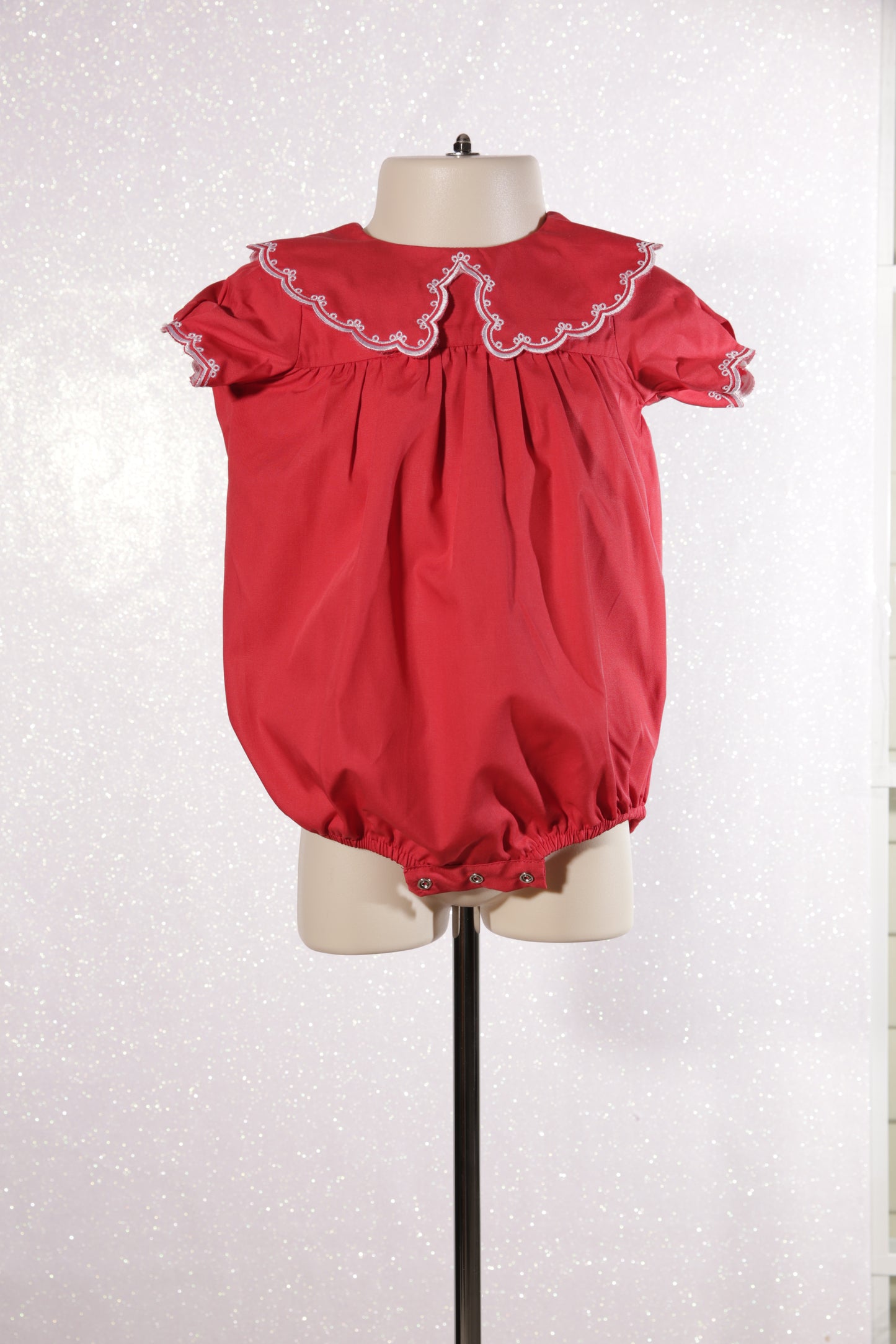 Red Embroidered Peter Pan Collar Bubble